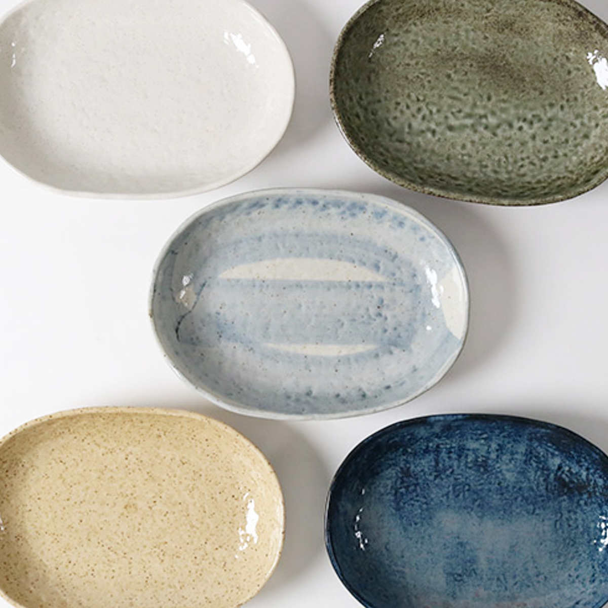 大皿陶器 浅緑円形皿とグレー楕円皿セット カレー皿 23cm 楕円 緑釉 皿 食器 陶器 美濃焼 日本製 同色5枚