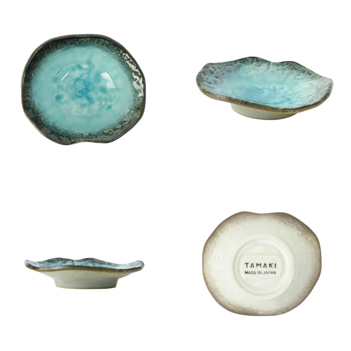 小皿 11cm プレート KANADE 陶器 同色5枚セット ( 電子レンジ対応 皿 お皿 取り皿 和食器 和風 個性的 醤油皿 薬味皿 ソース 醤油 お漬物 副菜 お浸し おしゃれ ) 【青】 青