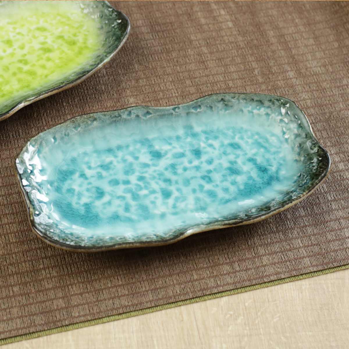 長角皿 23.5cm 長角プレート KANADE 陶器 ( 電子レンジ対応 長皿 焼物皿 皿 お皿 和食器 焼き魚 サンマ 前菜 オードブル 盛り合わせ 寿司 刺身 串皿 焼き鳥 モダン おしゃれ ) 【青】 青