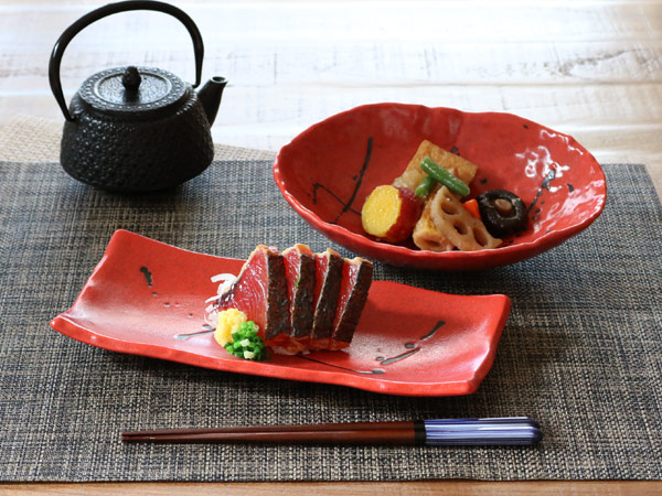 dショッピング |楕円皿 和食器 ゆず赤とばし 変形皿シリーズ 美濃焼