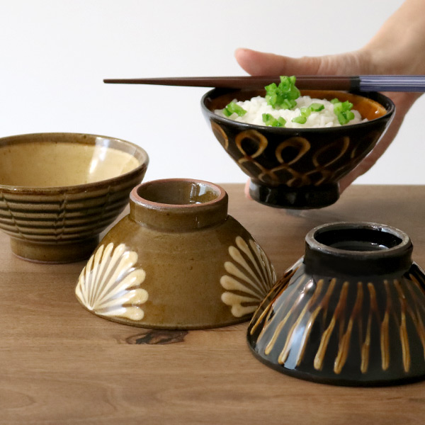 茶碗 300ml ボウル スリップウェア 陶器 食器 洋食器 ( お茶椀 おしゃれ ライスボウル 可愛い モダン 化粧土 ご飯茶碗 和風 ごはん 器 重厚感 ) 【 サークル 】 サークル