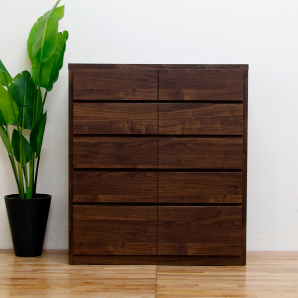 チェスト 5段 シンプルデザイン 化粧地板入り 日本製 約幅91cm ( 開梱設置 リビングチェスト 収納チェスト たんす タンス 収納 引き出し 完成品 桐製 リビング収納 木製 モダン 白 ホワイト おしゃれ シンプル ) 【ウォールナット】 ウォールナット