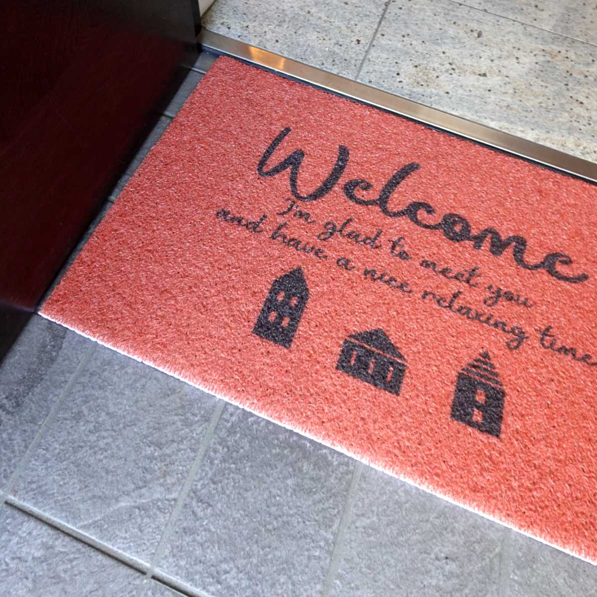 玄関マット ふわふわ玄関マット 屋内 45×75cm ( 屋外 屋外兼用 泥落とし 洗える 水洗い 滑り止め マット 薄手 幅75cm おしゃれ カフェ ベランダ デッキ テラス 玄関 PVC素材 外用 ) 【オレンジ】 オレンジ