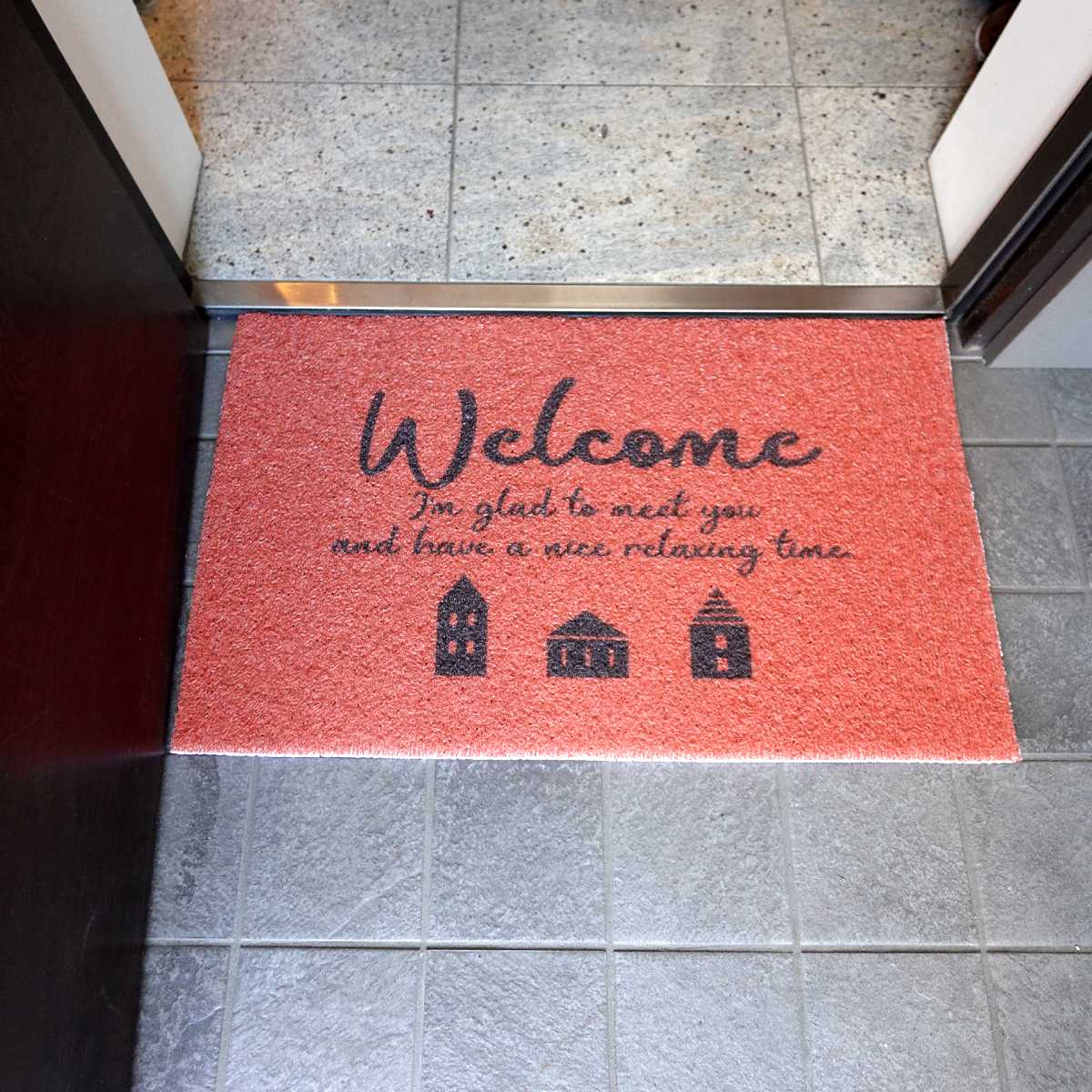 玄関マット ふわふわ玄関マット 屋内 45×75cm ( 屋外 屋外兼用 泥落とし 洗える 水洗い 滑り止め マット 薄手 幅75cm おしゃれ カフェ ベランダ デッキ テラス 玄関 PVC素材 外用 ) 【オレンジ】 オレンジ