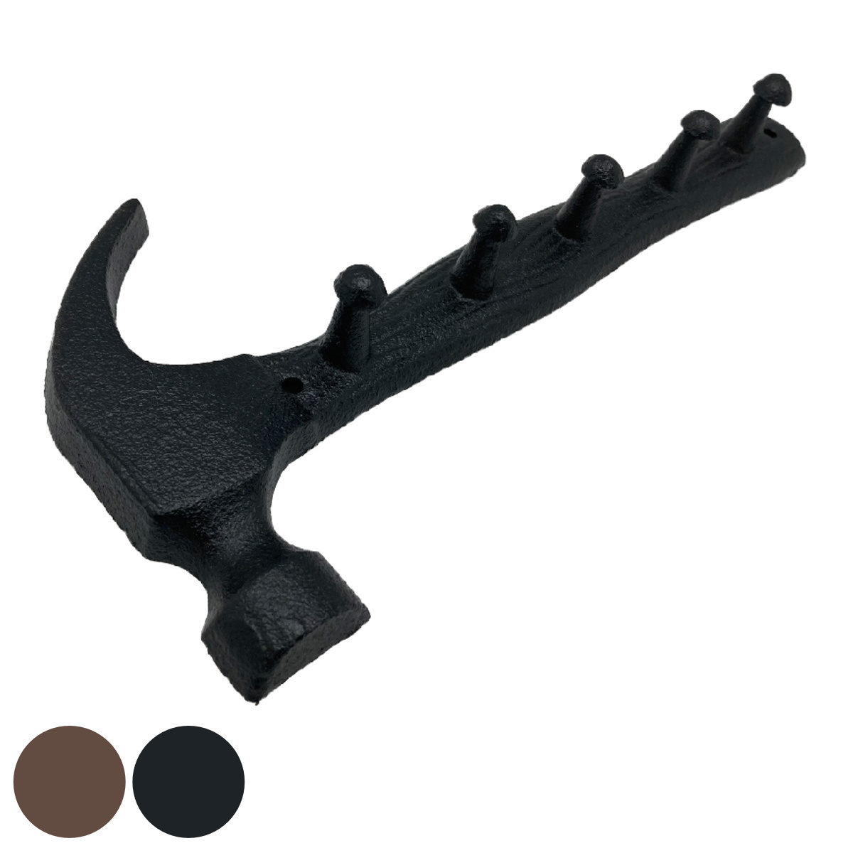 フック キャストアイアン 5ハンマー 壁掛け ( 壁 DIY 壁掛けフック アイアン 金具 ネジ ウォールフック 収納 5連 ネジ止め アンティーク ヴィンテージ おしゃれ 壁面フック 壁面収納 工具 ハンマー デザイン ) 【ブラック】