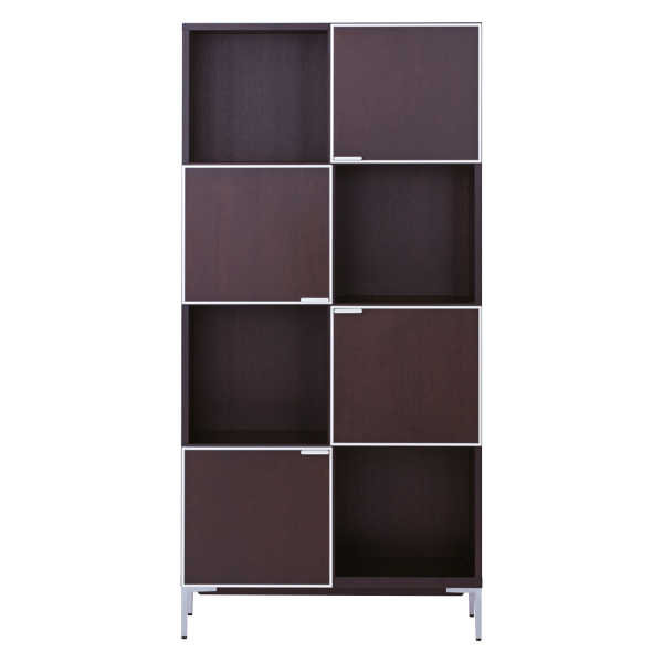 シェルフ 4段 リビング収納 モダンデザイン ピアット 幅85cm ( 開梱設置 本棚 棚 サイドボード 収納棚 リビングボード 扉付き 日本製 完成品 リビング 収納 ディスプレイ 飾り棚 脚付き モダン 高級感 ブラウン 茶色 白 おしゃれ ) 【ダークブラウン】 ダークブラウン