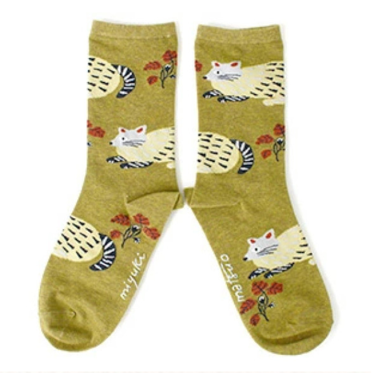 靴下 松尾ミユキ MM Good morning socks Beige cat （ 23～25cmフリーサイズ 綿100％ クルーソックス ソックス  滑り止め おしゃれ カワイイ ねこ レディース ）