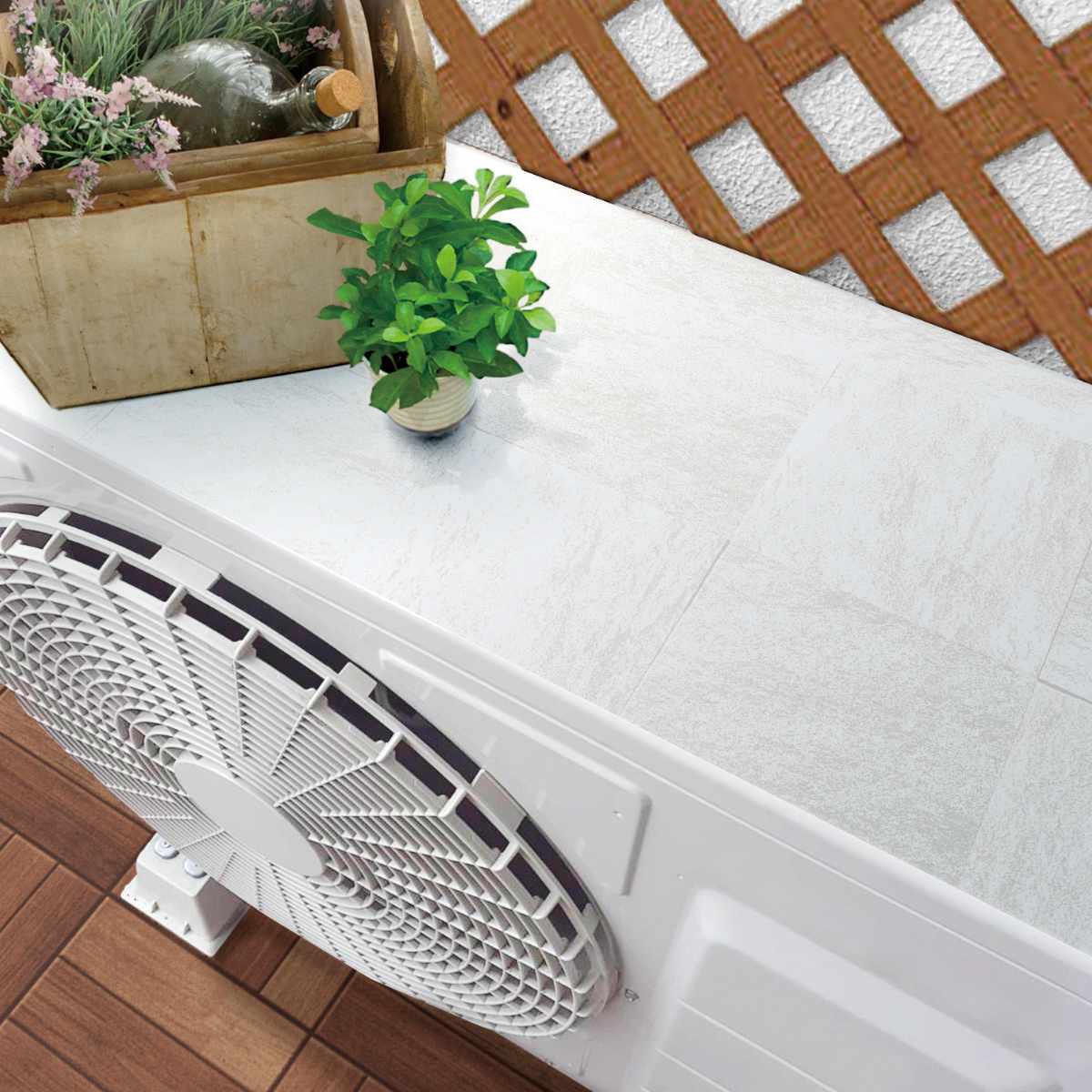 エアコン室外機 遮熱シート 日除け 断熱 室外機カバー 日本製 ( マグネット式 遮熱カバー 貼るだけ エアコン クーラー 室外機用 遮熱 防水 耐候 省エネ エアコンカバー 日除けカバー 節電 簡単 屋外 日光対策 直射日光 おしゃれ ) 【ホワイトウッド】 ホワイトウッド