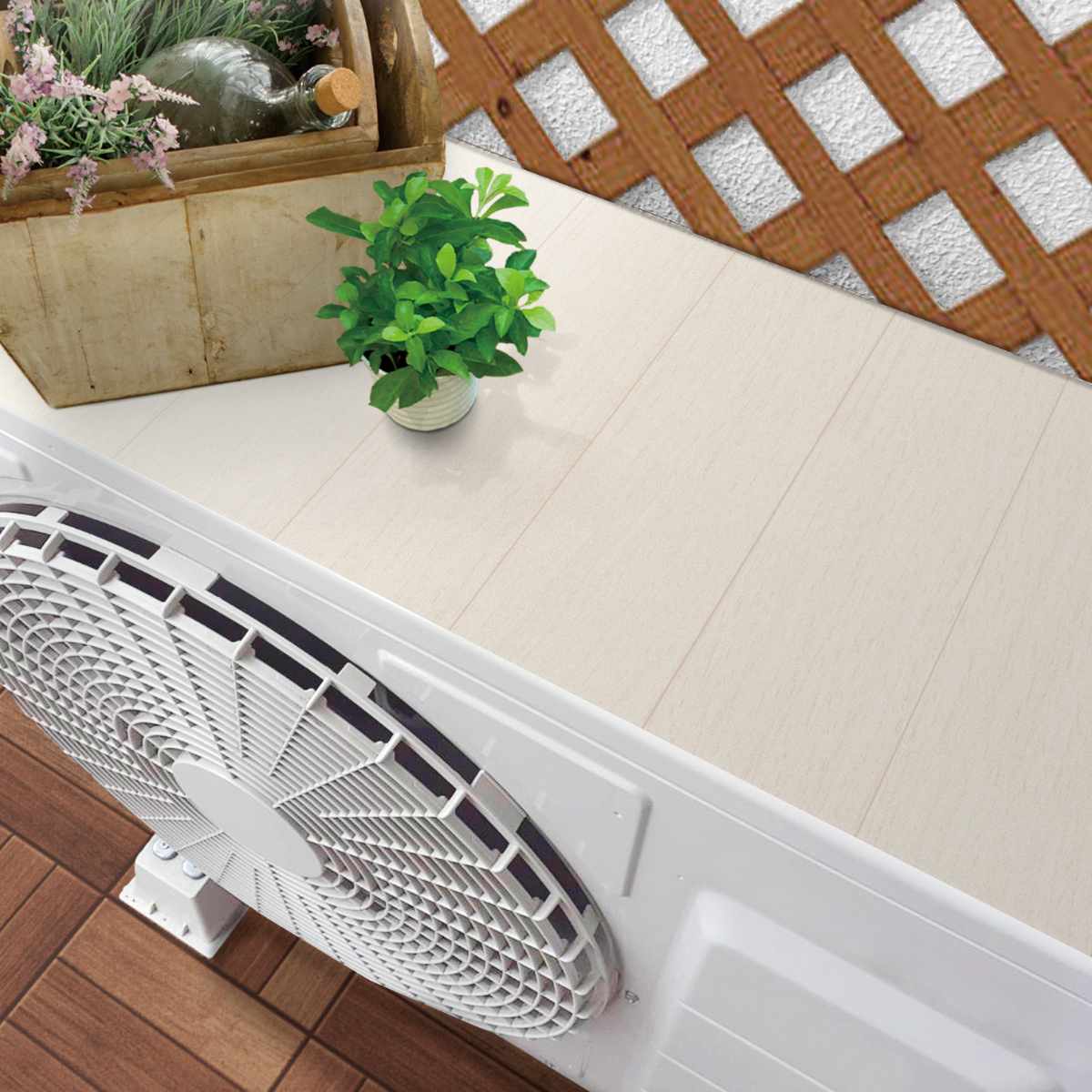 エアコン室外機 遮熱シート 日除け 断熱 室外機カバー 日本製 ( マグネット式 遮熱カバー 貼るだけ エアコン クーラー 室外機用 遮熱 防水 耐候 省エネ エアコンカバー 日除けカバー 節電 簡単 屋外 日光対策 直射日光 おしゃれ ) 【ホワイトウッド】 ホワイトウッド