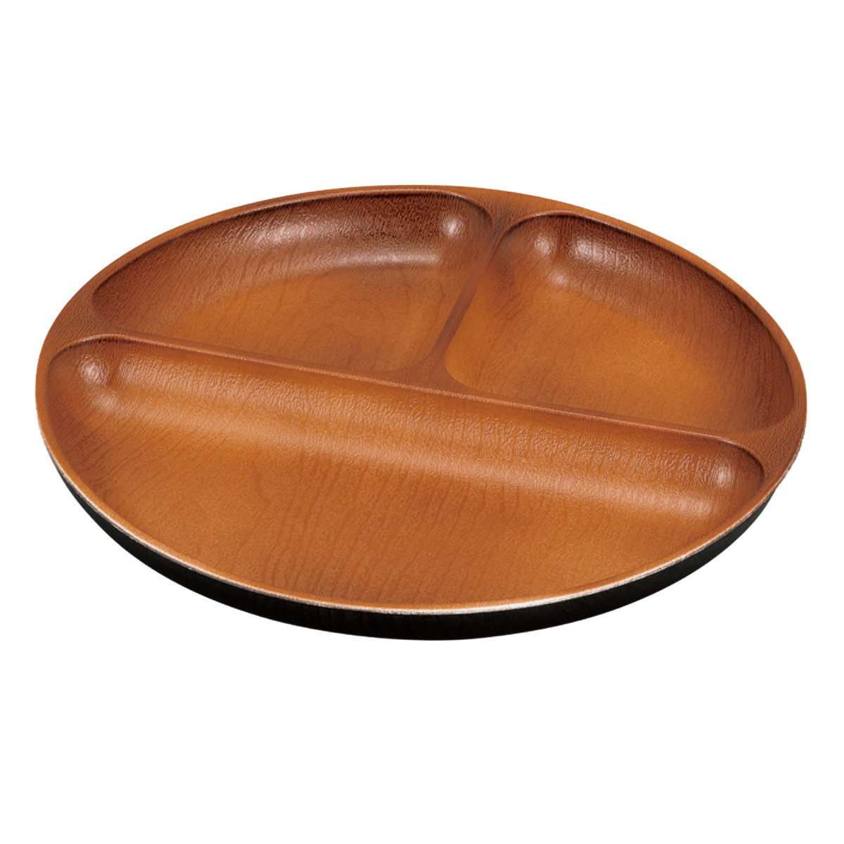 ランチプレート 丸仕切プレート ナチュール ( 電子レンジ対応 食洗機対応 樹脂製 日本製 プレート 仕切り皿 仕切り付き 皿 お皿 食器 おしゃれ 和風 和モダン ナチュラル 木目調 ) 【ホワイト×ブラウン】 ホワイト×ブラウン