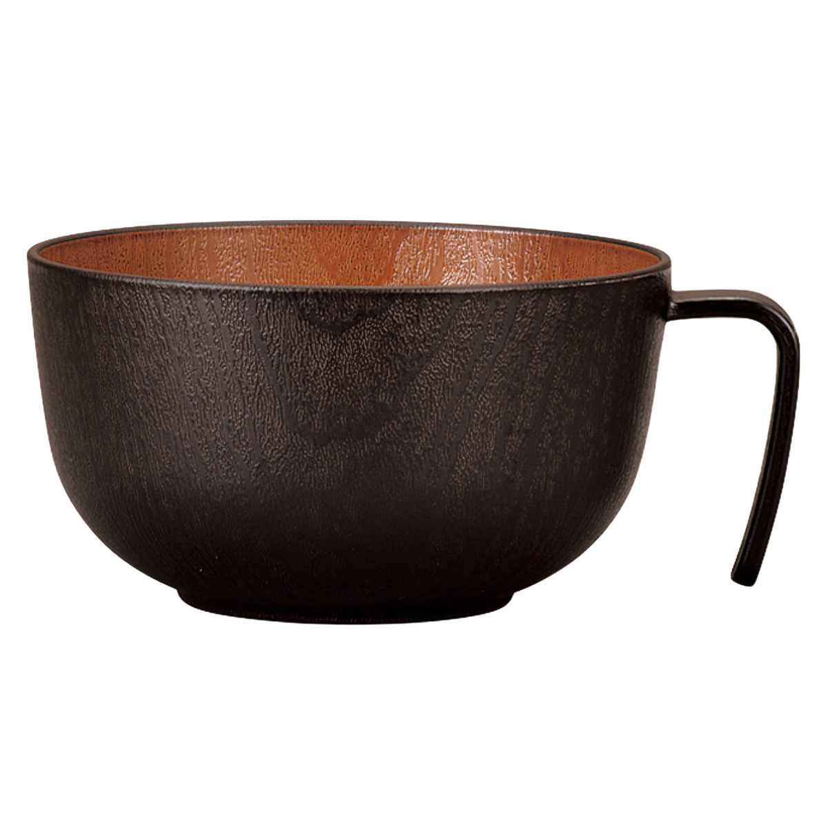 ボウル 持ち手付スープボウル ナチュール ( 500ml 電子レンジ対応 食洗機対応 樹脂製 日本製 スープカップ 食器 おしゃれ 和モダン 和風 ナチュラル 木目調 ) 【ブラック×ブラウン】 ブラック×ブラウン