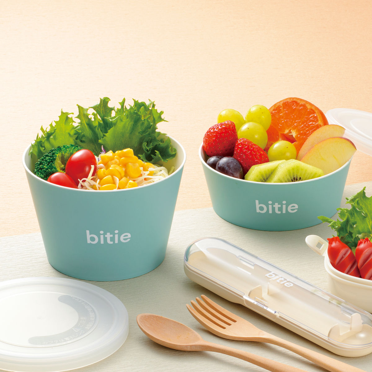 保存容器 bitie デリカップセット 2個組 S L 300ml 500ml ( ランチボックス フードコンテナ 抗菌 食洗機対応 レンジ対応 日本製 お弁当箱 シール容器 2個セット 食洗機OK レンジOK フルーツケース スタッキング ) 【アイボリー】 アイボリー