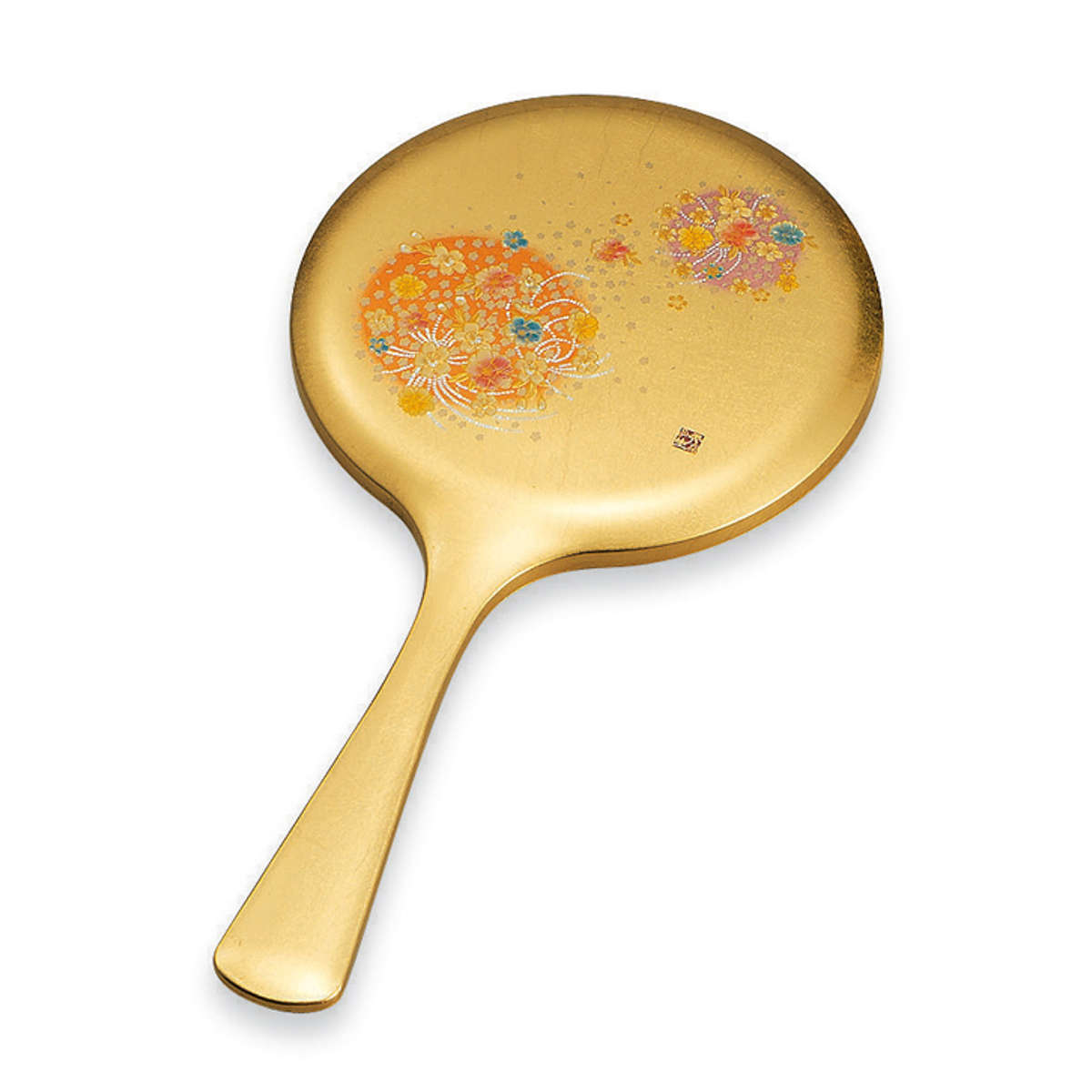 手鏡 箔工芸 花丸 山中塗 和風 ( 和柄 ミラー かがみ 鏡 ハンドミラー 山中漆器 蒔絵 漆芸 金箔 かわいい 花柄 コンパクト 小さい 身だしなみ インテリア小物 メイク直し メイク鏡 インテリア アンティーク プレゼント )