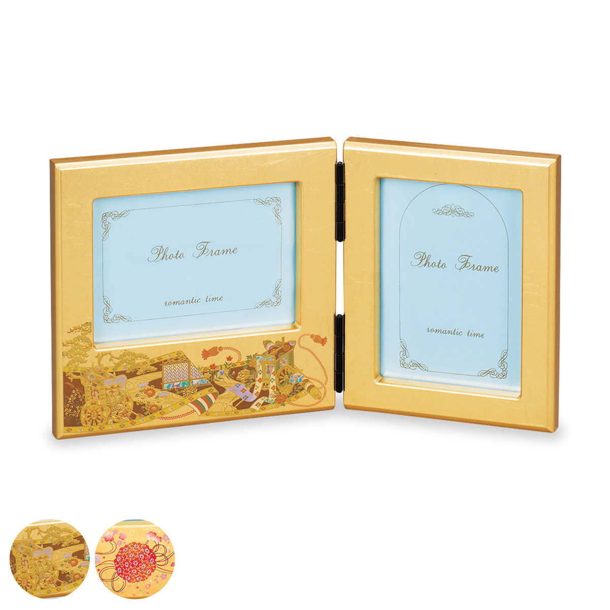 フォトフレーム ダブルフォトフレーム 箔工芸 山中塗 ( フォトスタンド 写真立て 写真たて 写真入れ 額縁 和風 山中漆器 2枚 複数枚 卓上 置き型 スタンド 正方形 額 軽量 写真フレーム フォトフレーム おしゃれ 写真 飾る ) 【京てまり】