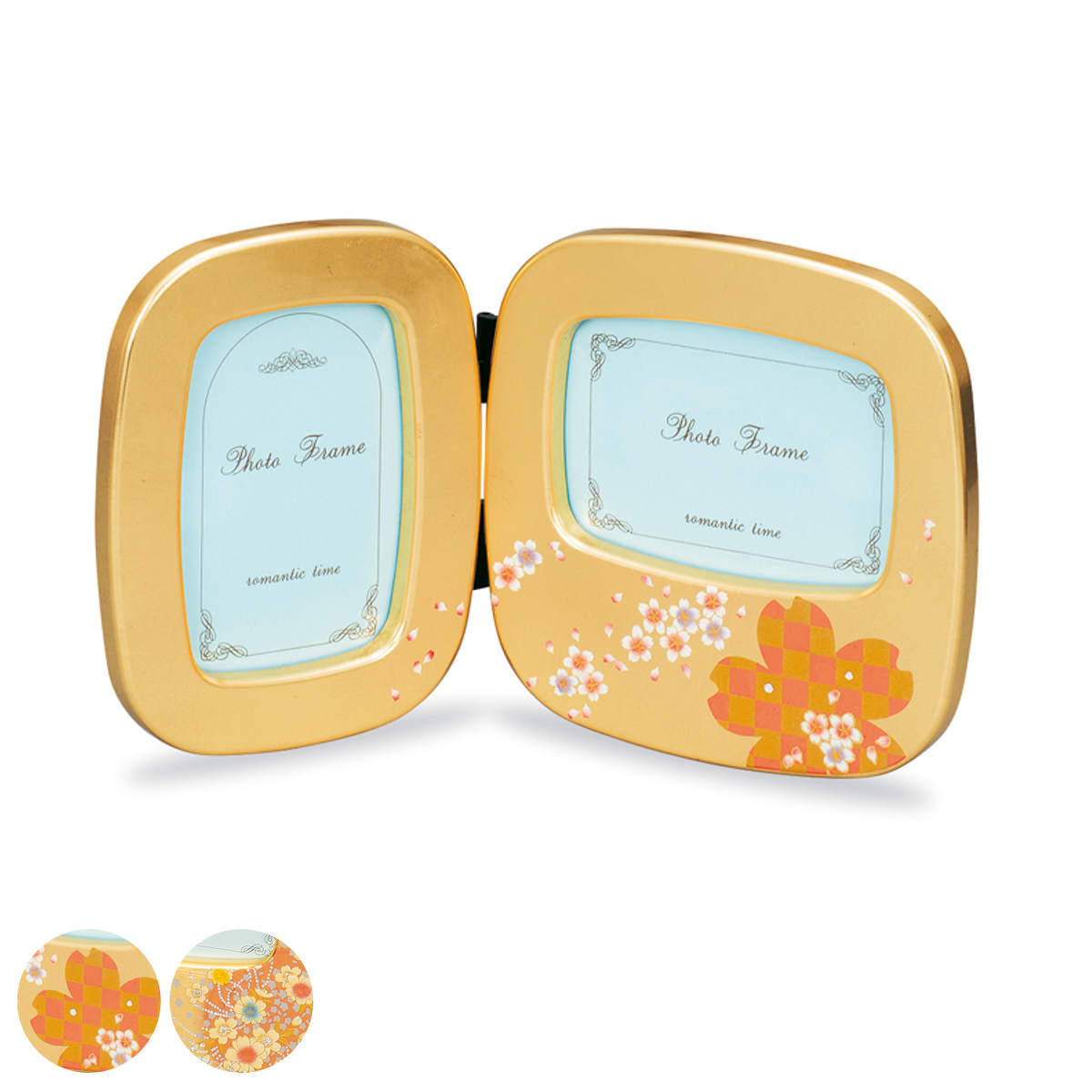 フォトフレーム 小判ダブルピクチャー 箔工芸 山中塗 ( フォトスタンド 写真立て 写真たて 写真入れ 額縁 和風 山中漆器 2枚 複数枚 卓上 置き型 スタンド 正方形 額 軽量 写真フレーム フォトフレーム おしゃれ 写真 飾る ) 【花丸】