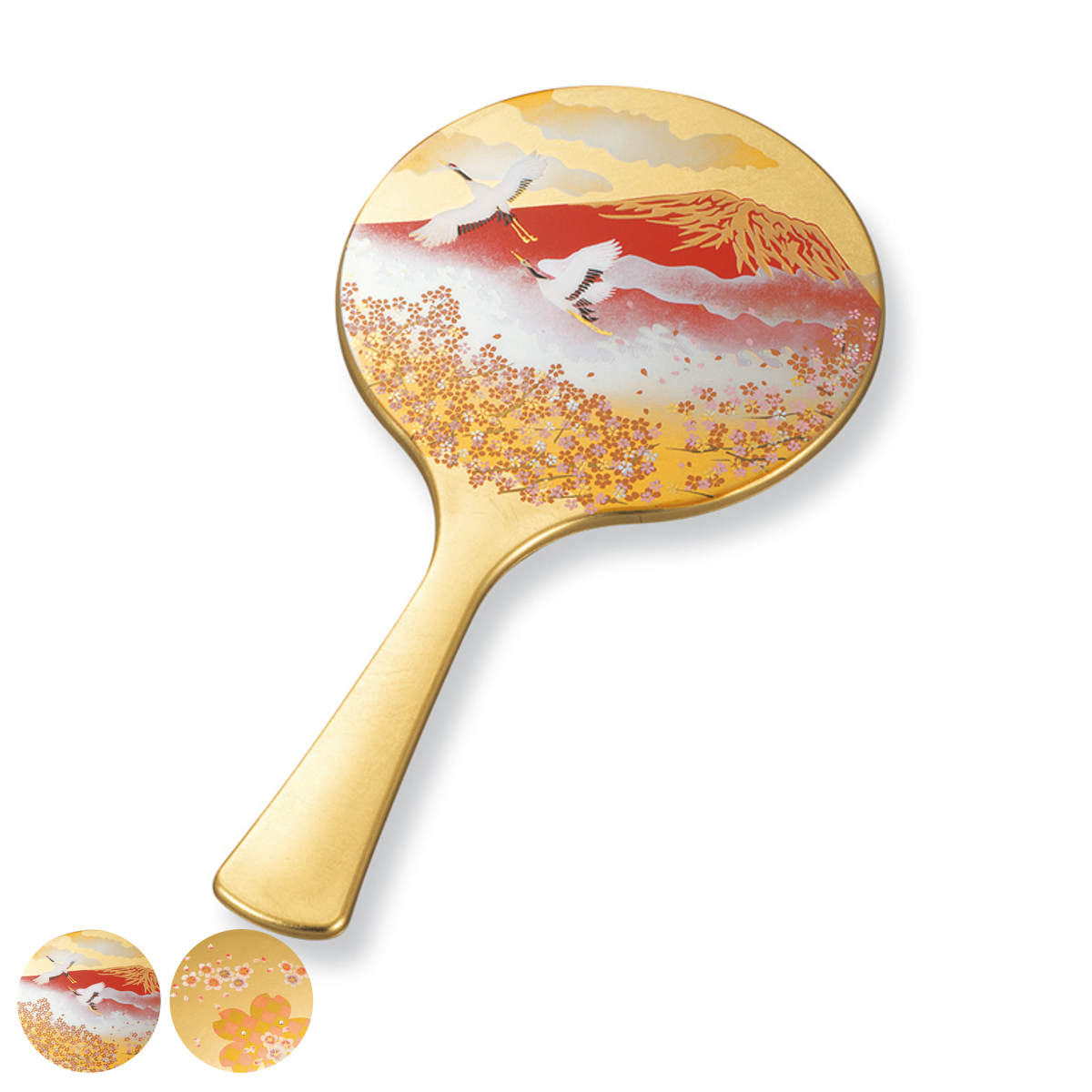手鏡 雅手鏡 中 箔工芸 山中塗 和風 ( 和柄 ミラー かがみ 鏡 ハンドミラー 山中漆器 金箔 蒔絵 漆芸 富士 桜 コンパクト 小さい かわいい 身だしなみ インテリア小物 メイク直し メイク鏡 インテリア 日本 鶴 ) 【桜ロマン】