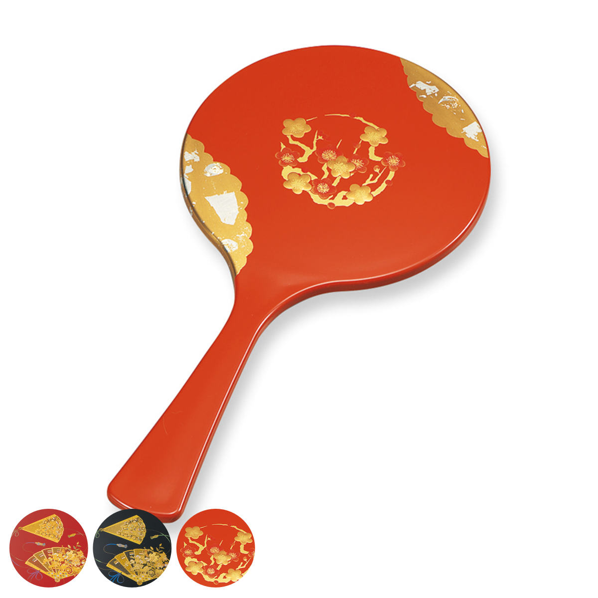 手鏡 雅手鏡 中 天上の舞 山中塗 和風 ( 和柄 ミラー かがみ 鏡 ハンドミラー 山中漆器 黒 朱 梅 蒔絵 漆芸 コンパクト 小さい かわいい 身だしなみ インテリア小物 メイク直し メイク鏡 インテリア 扇 ) 【黒】