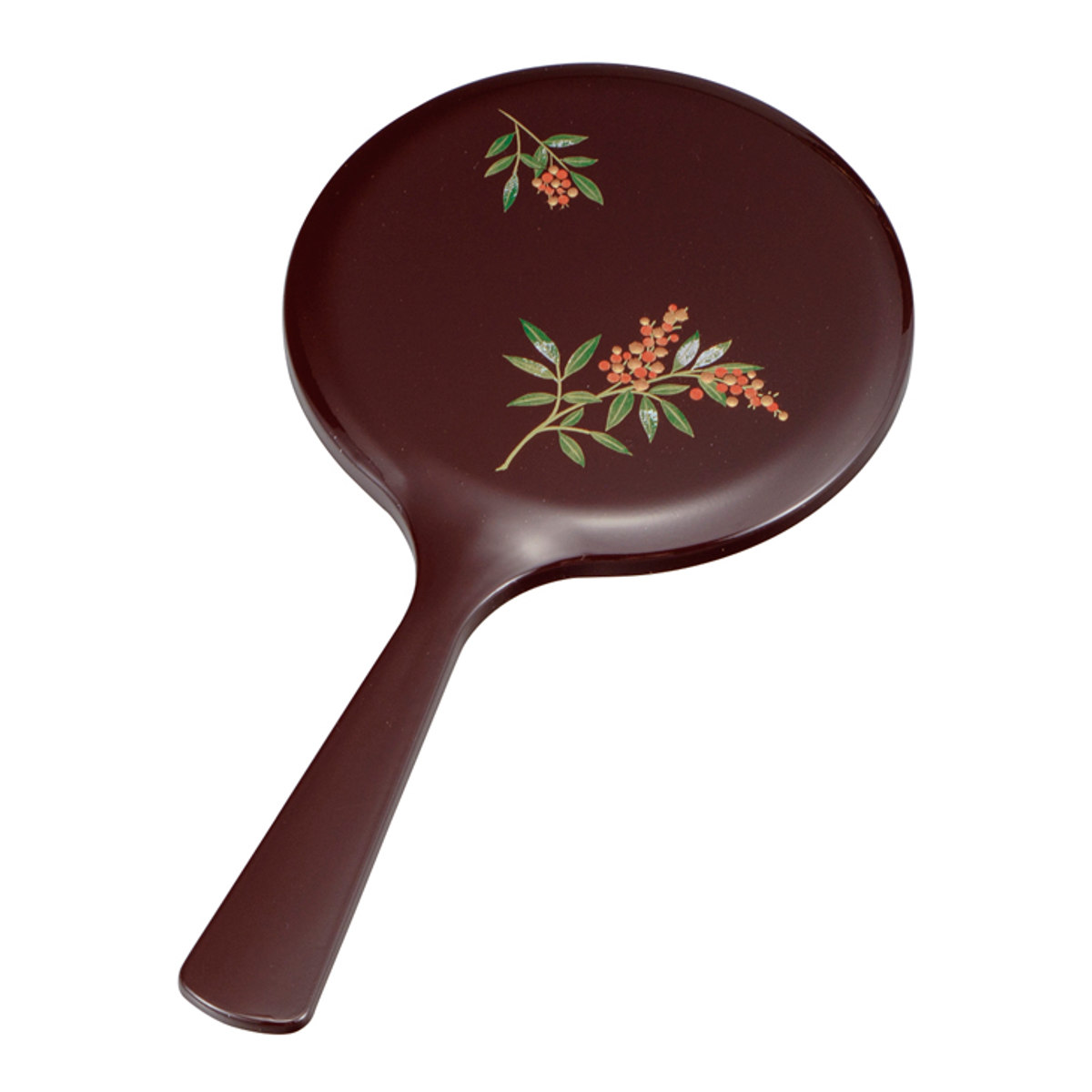 手鏡 雅手鏡 小 南天 山中塗 和風 ( 和柄 ミラー かがみ 鏡 ハンドミラー 山中漆器 蒔絵 漆芸 縁起物 コンパクト 小さい かわいい 身だしなみ インテリア小物 メイク直し メイク鏡 インテリア )