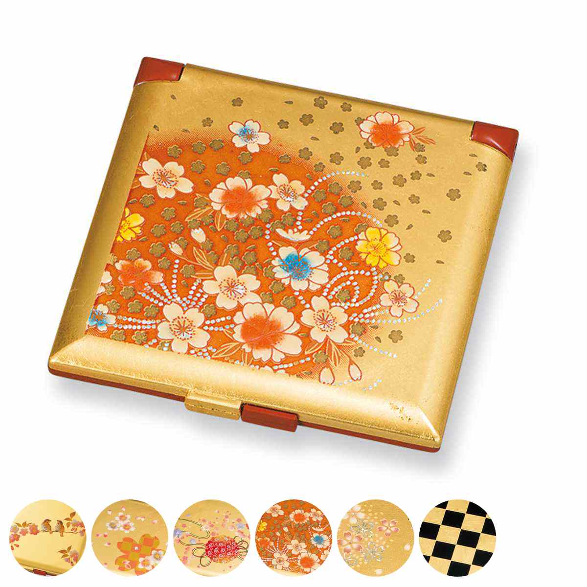 コンパクトミラー 角コンパクトミラー 箔工芸 山中塗 和風 ( ミラー 手鏡 コンパクト おしゃれ 折りたたみ 携帯用 小さい 小さめ 鏡 ハンドミラー かわいい 拡大鏡 持ち運び ラウンド 四角 角型 大人 レトロ 身だしなみ ) 【桜ロマン】