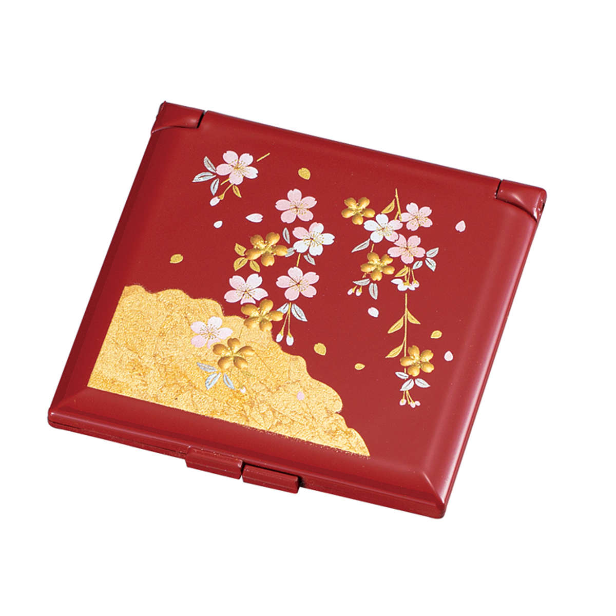 コンパクトミラー 角コンパクトミラー 箔工芸 祥雲桜 山中塗 和風 ( ミラー 手鏡 コンパクト おしゃれ 折りたたみ 携帯用 小さい 小さめ 鏡 ハンドミラー かわいい 拡大鏡 持ち運び ラウンド 四角 角型 大人 レトロ 身だしなみ )