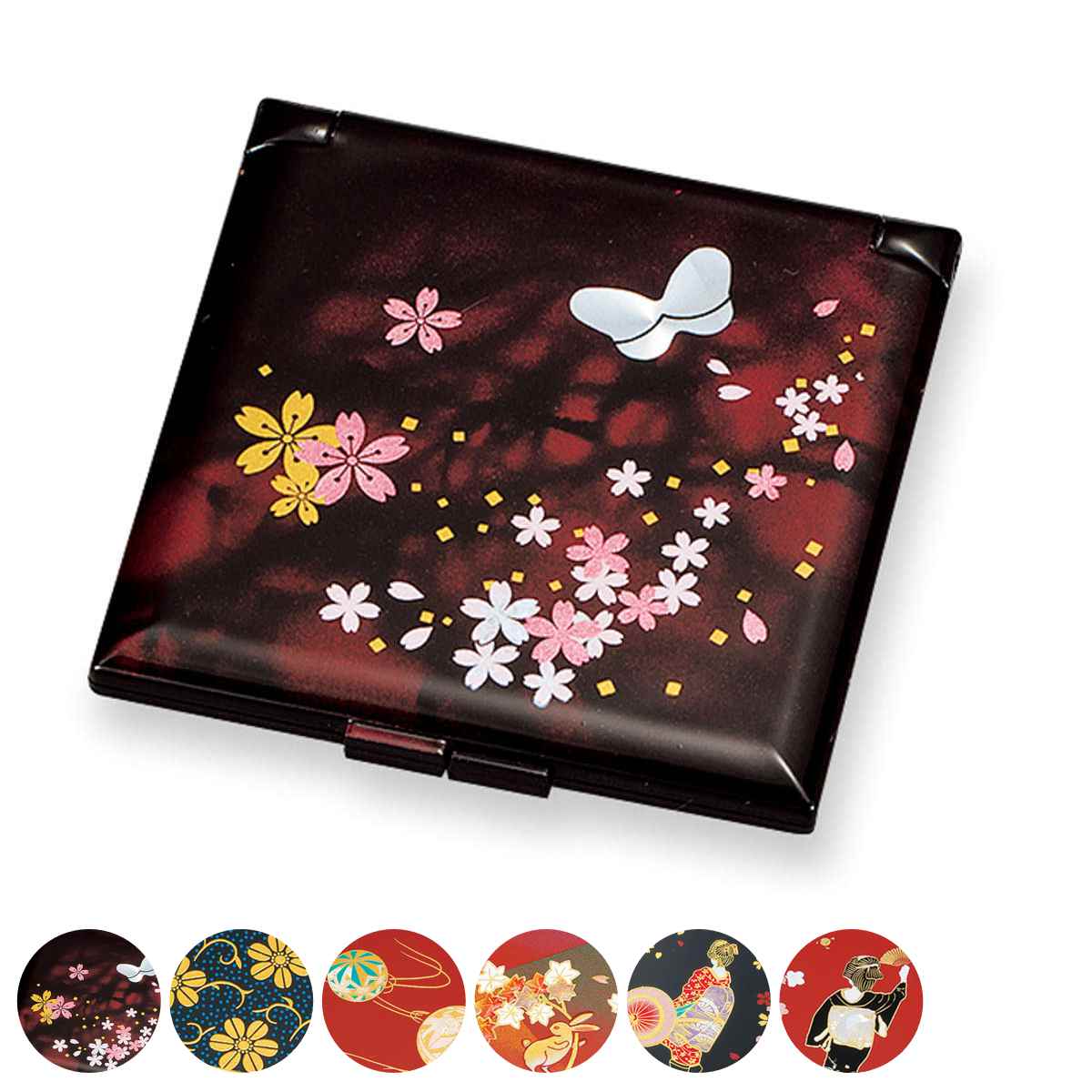 コンパクトミラー 角コンパクトミラー 山中塗 和風 ( ミラー 手鏡 コンパクト おしゃれ 折りたたみ 携帯用 小さい 小さめ 鏡 ハンドミラー かわいい 拡大鏡 持ち運び ラウンド 四角 角型 大人 レトロ 身だしなみ ) 【鉄仙唐草】