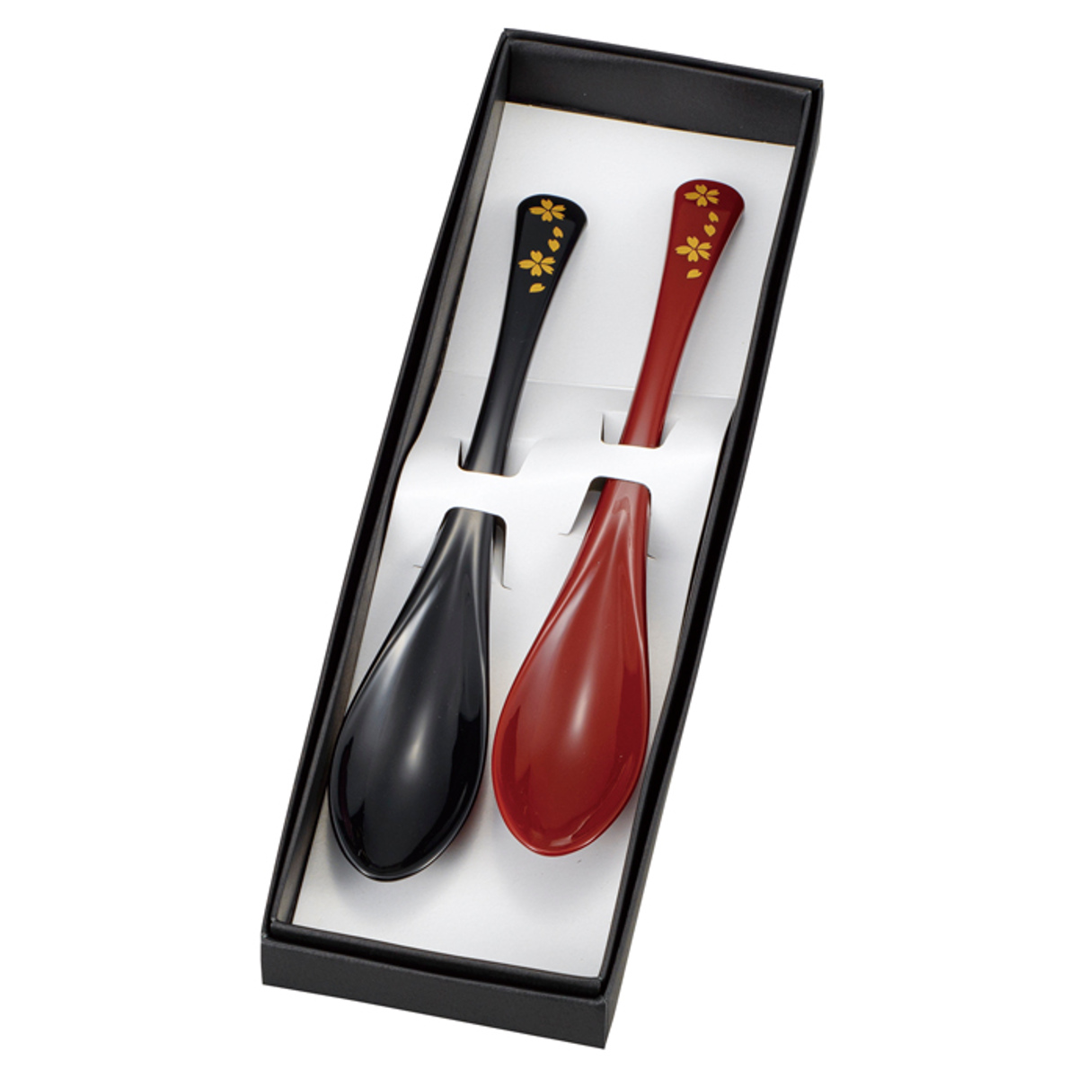 スプーンペア 桜 黒・赤 （ 19.5cm スプーン ２本入り カトラリー ギフトセット 和食器 和食 日本製 和 和モダン 和風 おしゃれ ギフト プレゼント 贈り物 ）