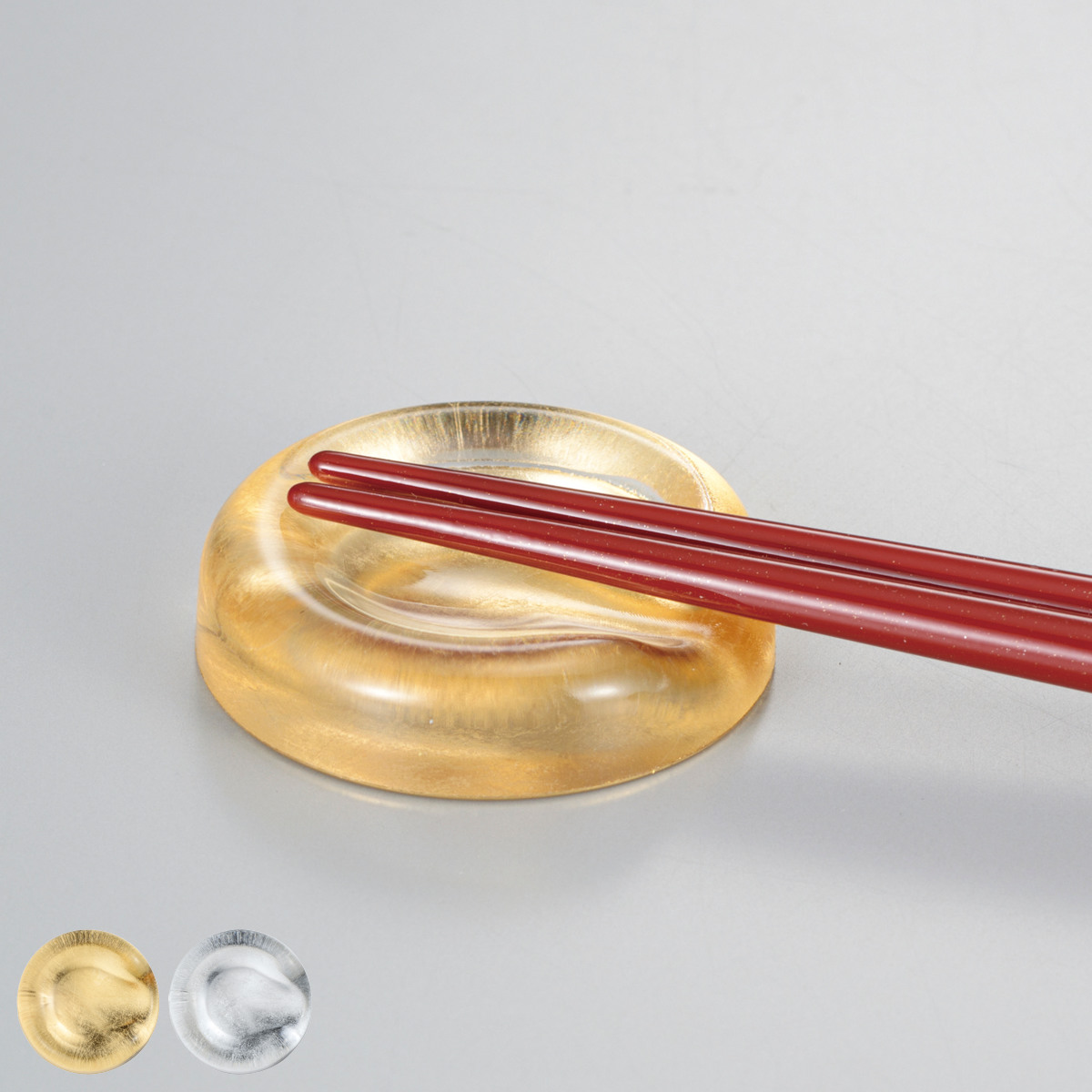 箸置き クリア箸置き 箔工芸 （ はし置き カトラリーレスト アクリル製 日本製 和 和モダン 和風 おしゃれ ギフト プレゼント 贈り物 金 銀 ゴールド シルバー 無地 ） 【金】