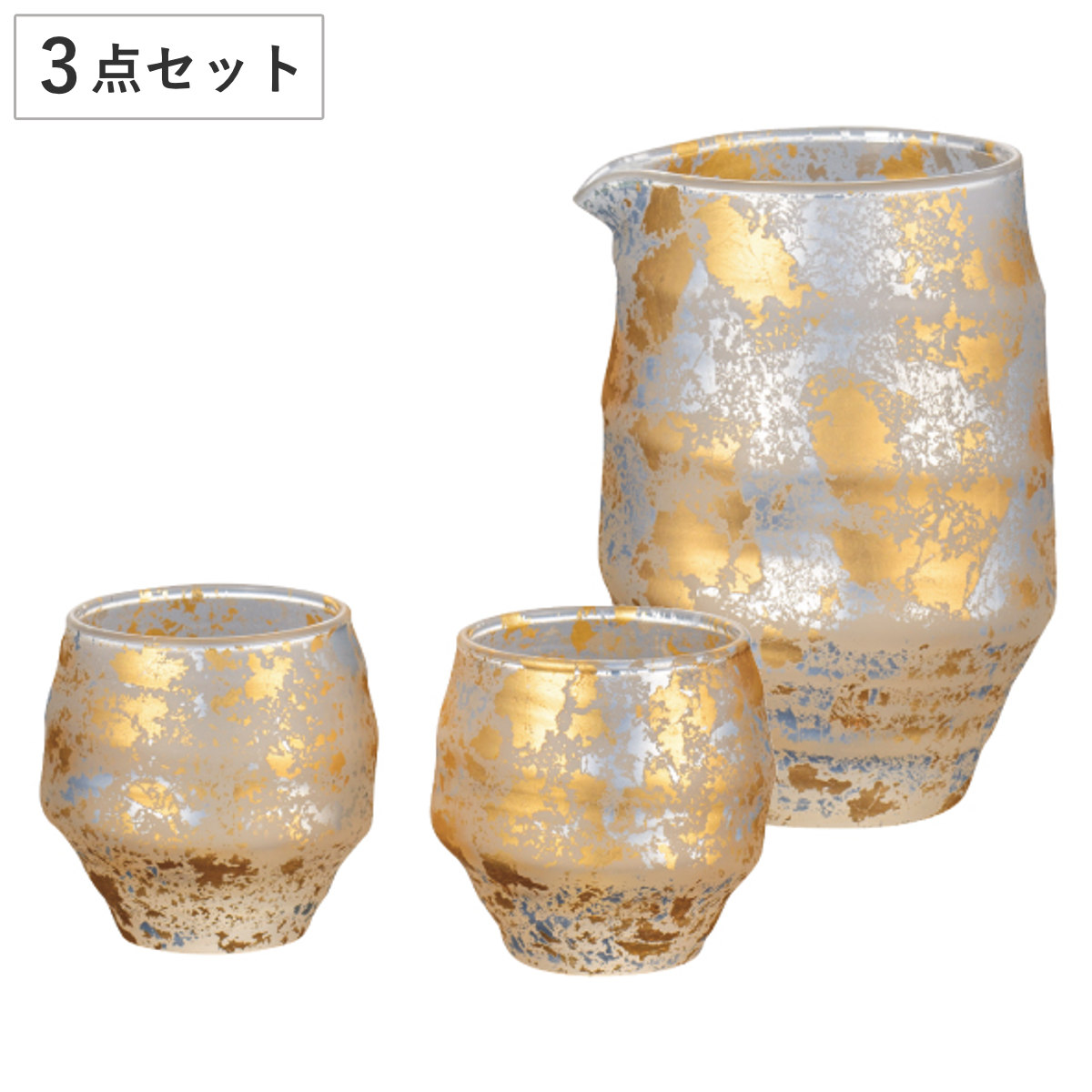 グラス 喜箔グラス 酒器セット （ ぐい呑 2合 片口 ガラス 日本製 酒器 お酒 酒 日本酒 高級感 おしゃれ 和 和柄 プレゼント ギフト 桐箱入り ）