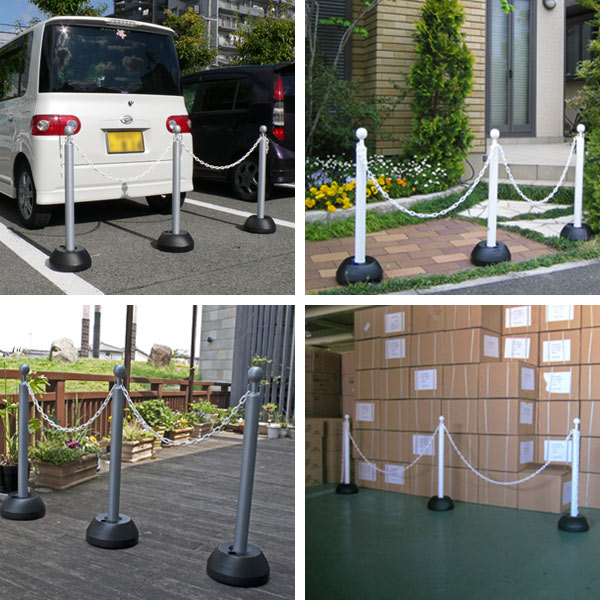 駐車場スタンド チェーン付き 3本入り チェーンスタンド 無断駐車対策 ホワイト ( 駐車場 ポール 駐車禁止 立入禁止 フェンス チェーン 屋外 屋内 敷地内 駐禁 進入禁止 立ち入り禁止 車止め パーキング 仕切り ) 【ホワイト】 ホワイト