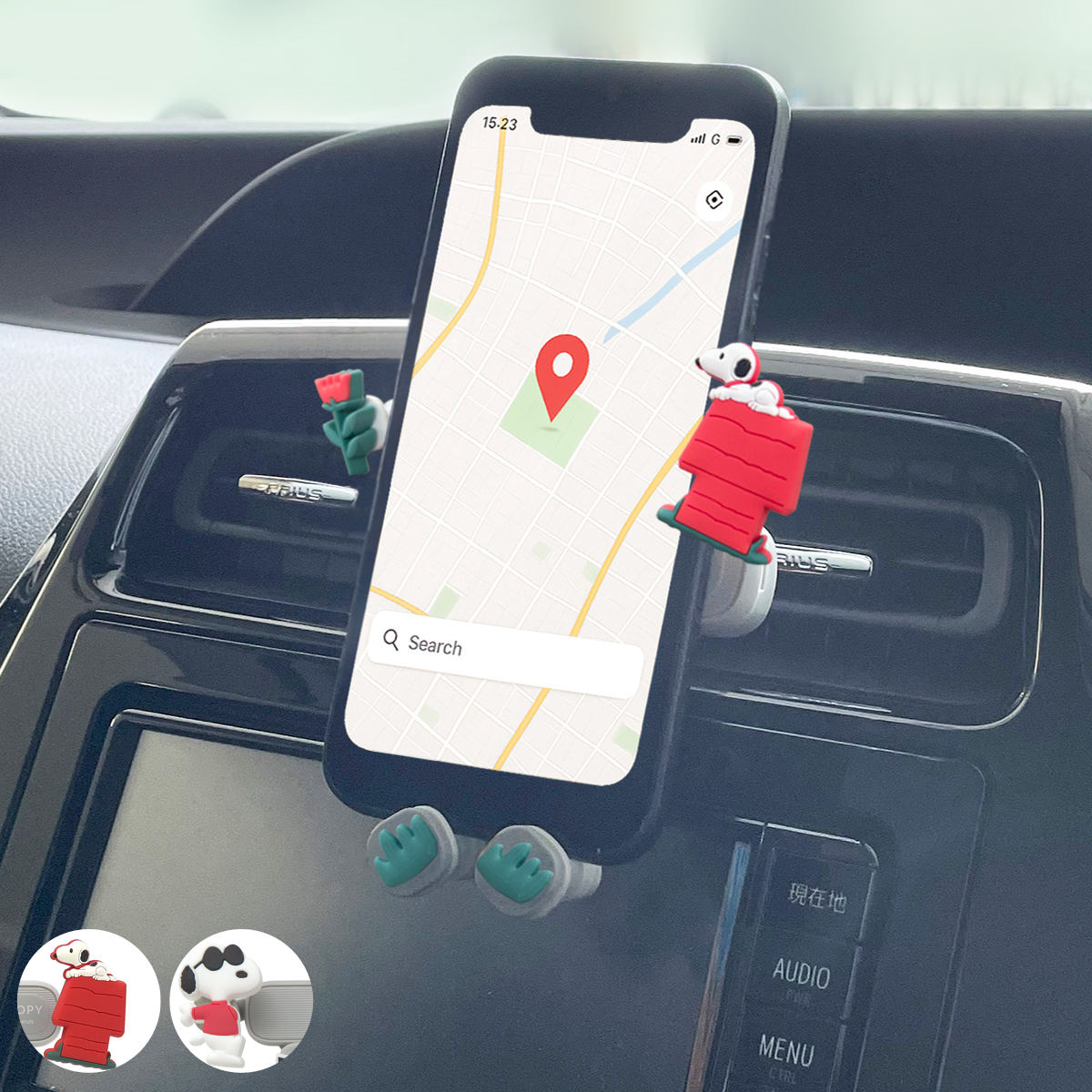 スマホホルダー 360度回転 スヌーピーハウス カー用品 ( スヌーピー 車載ホルダー 横幅5.8~8.8cm スマホ 車 エアコン吹き出し口用 スマホスタンド クリップ スタンド ホルダー 携帯ホルダー ナビ 通話 SNOOPY PEANUTS ) 【ハウス】