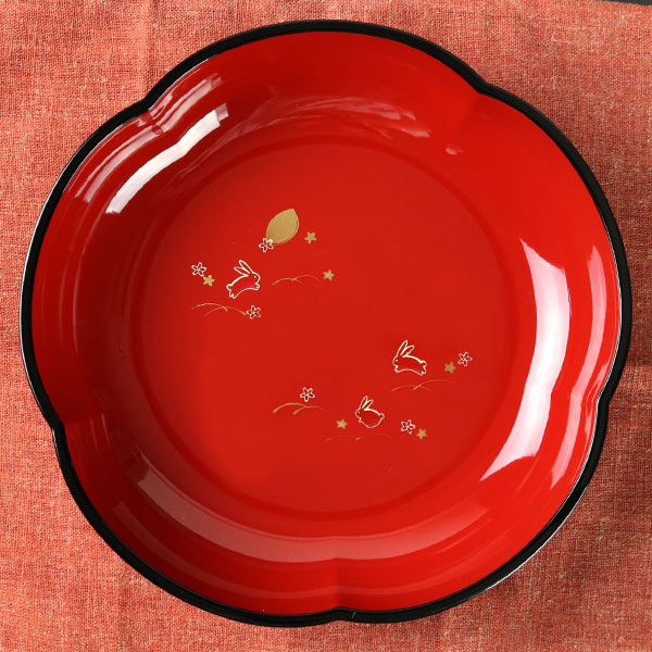 菓子鉢 夢うさぎ 梅型 漆器 器 食器 日本製 （ 菓子入れ 盛鉢 菓子盆 菓子器 皿 うつわ 和皿 プラスチック 和菓子 鉢 和食器 山中塗 ）