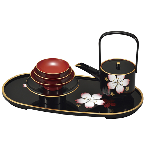 屠蘇器 セット お屠蘇セット 小判型 黒 さくら おしゃれ 日本製 ( お屠蘇 屠蘇器セット とそ器 小判屠蘇器 食器 和食器 和風 桜 迎春の器 三つ組杯 酒器 お正月 新年 お神酒 御屠蘇 御神酒 盃 お銚子 )