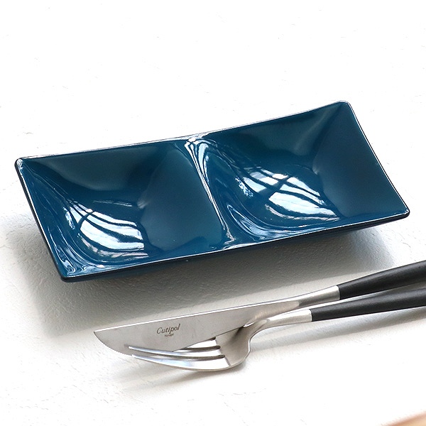 仕切り皿 17cm 藍彩 プラスチック ツープレート 皿 食器 山中塗り 日本製 （ 食洗機対応 電子レンジ対応 薬味皿 仕切り 角 角皿 薬味 タ