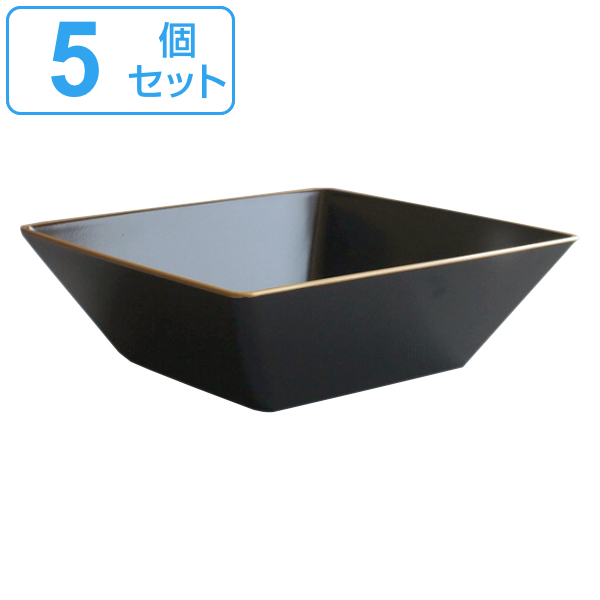 小鉢 19cm 大 角小鉢 溜渕金 抗菌 皿 食器 和食器 正月 おせち プラスチック 日本製 同色5個セット ( 電子レンジ対応 食洗機対応 中皿 取り皿 四角 深皿 八寸 中鉢 浅鉢 ワンプレート 割れにくい )