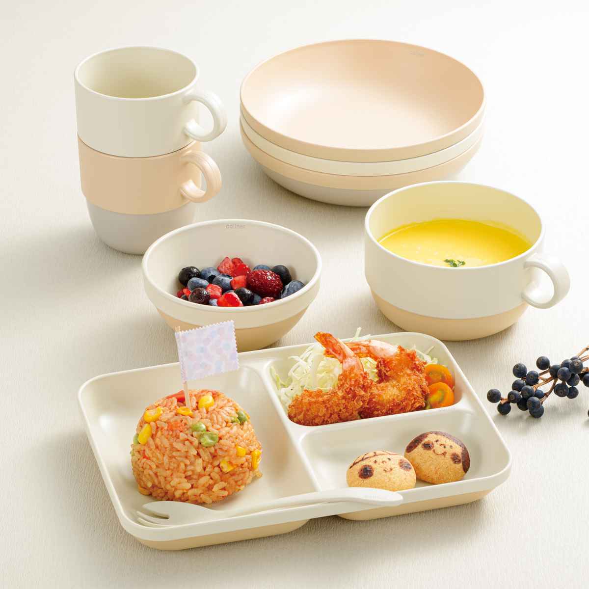 マグカップ 240ml caliner 同色3個セット ( 食洗機対応 電子レンジ対応 コップ カップ マグ 抗菌加工 スタッキング 積み重ね 軽い 割れにくい 子ども用食器 お茶 ジュース おしゃれ ) 【ピンク×グレー】 ピンク×グレー