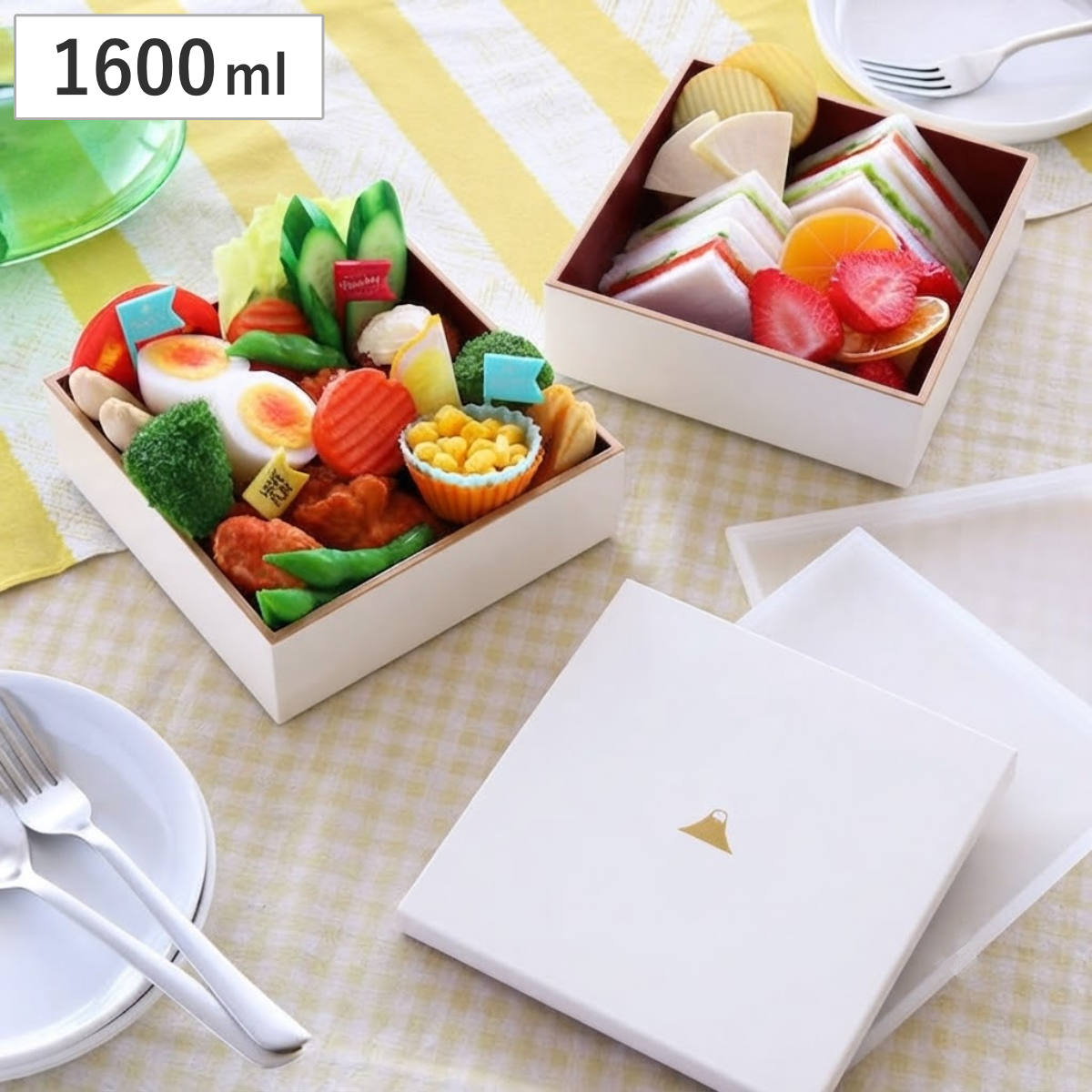 重箱 富士山 二段重 シール蓋付 1600ml （ お重箱 日本製 ピクニック 二段 お重 ファミリーランチボックス ピクニックランチボックス お弁当箱 弁当箱 お正月 2段 和柄 2～3人 ）