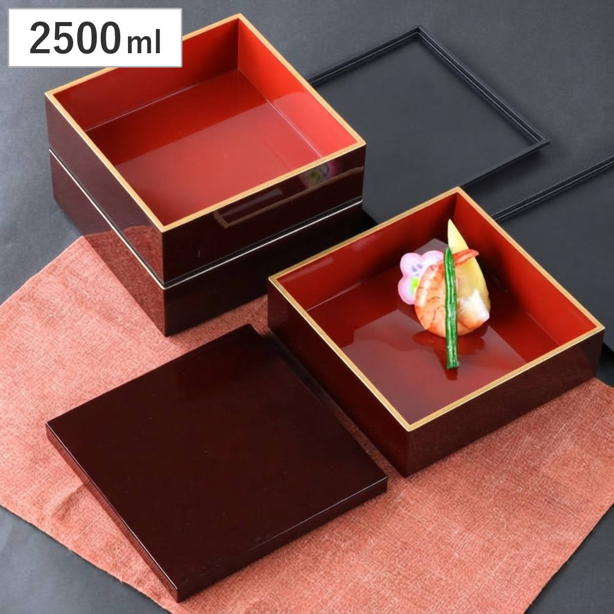 お弁当箱 5.0三段重 溜渕金 シール蓋付 2500ml （ お重 和柄 ファミリーランチボックス 日本製 三段 2～3人用 お正月 シール蓋 和風 蓋付き 御重 行楽 無地 弁当箱 ）