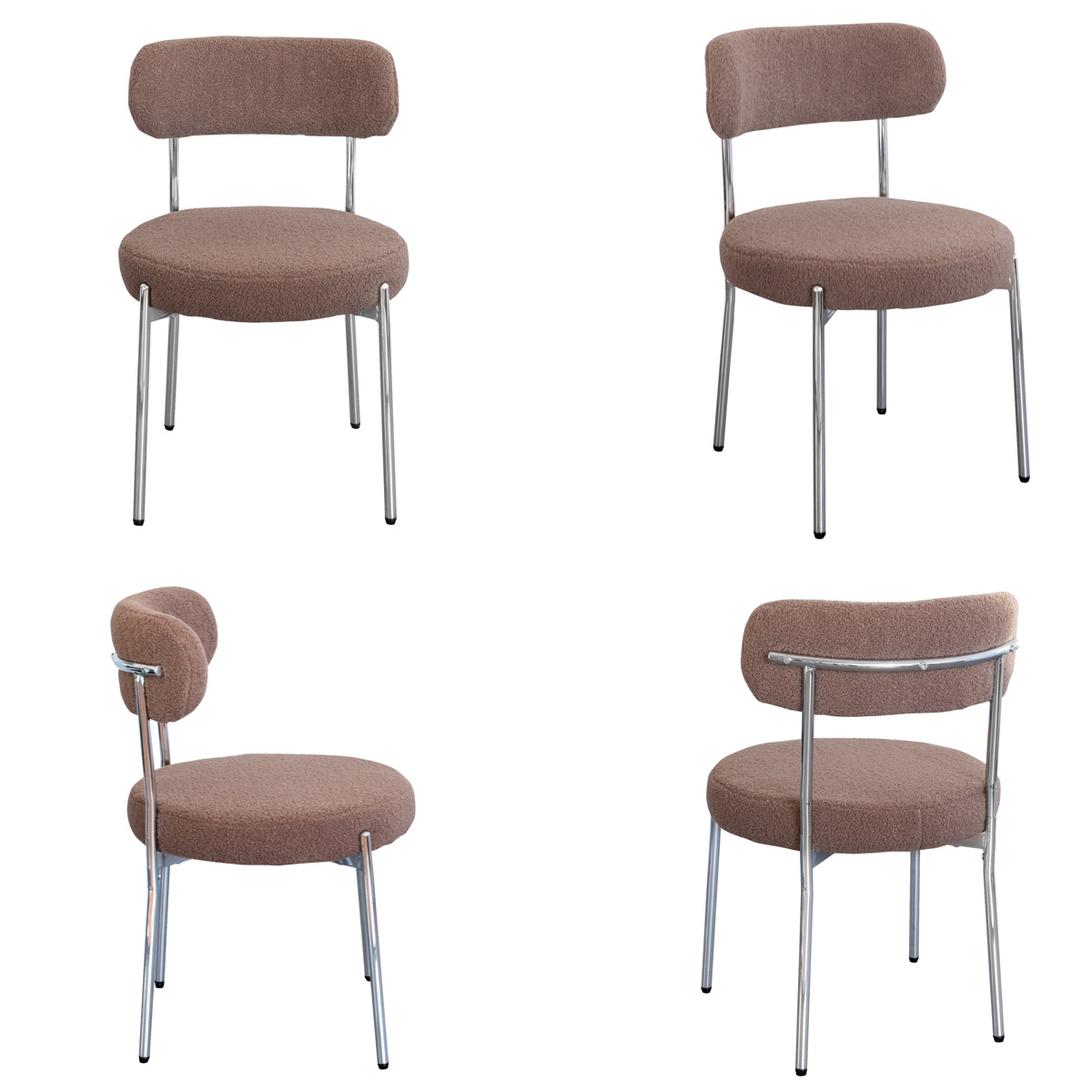 ダイニングチェア 座面高44.5cm ブークレ生地 Anti ( スチール 椅子 チェア デスクチェア リビング 丸 ラウンド 座面 ふわふわ もこもこ モノトーン 可愛い ) 【グレージュ】 グレージュ