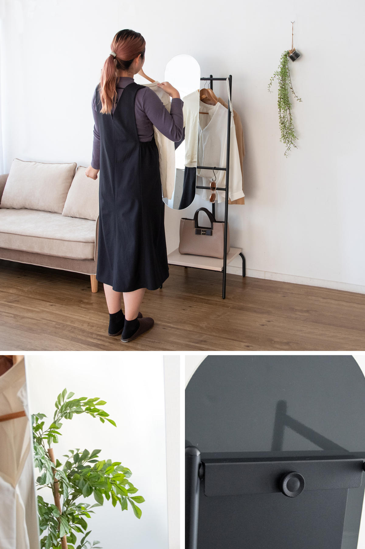 ミラー付き　ハンガーラック　姿見　ラック　スタンドミラー ハンガー付きミラー Colne（コルン） ミラー mirror 鏡 スタンド