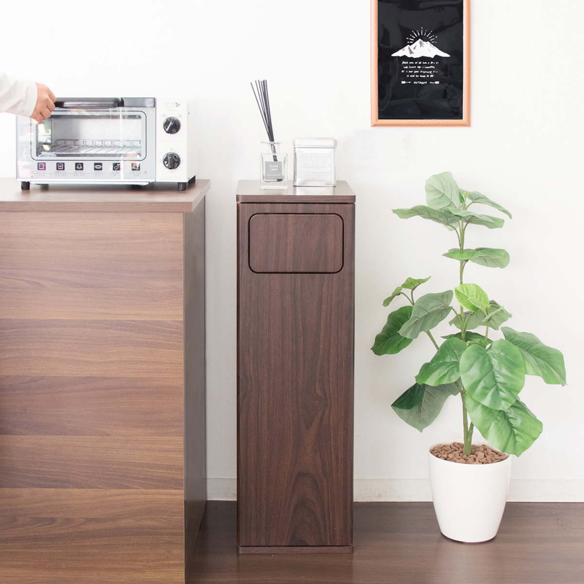 ゴミ箱 45L ウッドプッシュダストボックス Empro ( ごみ箱 45リットル ダストボックス キッチン シンプル プッシュ式 天板 木 スリム 分別 木目調 エンプロー ごみばこ 幅25cm 45L 45l ワンプッシュ おしゃれ ) 【モカ】 モカ