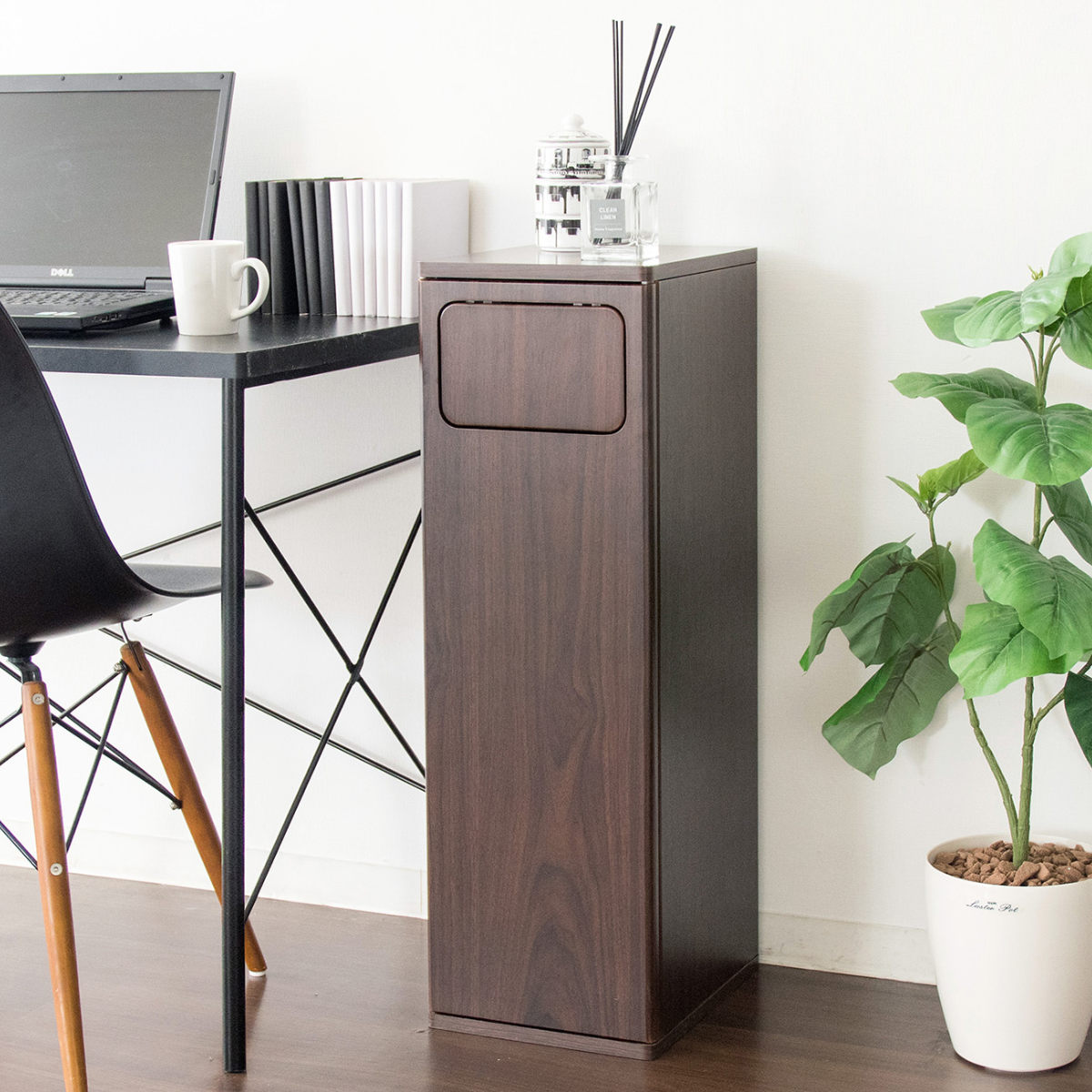 ゴミ箱 45L ウッドプッシュダストボックス Empro ( ごみ箱 45リットル ダストボックス キッチン シンプル プッシュ式 天板 木 スリム 分別 木目調 エンプロー ごみばこ 幅25cm 45L 45l ワンプッシュ おしゃれ ) 【モカ】 モカ