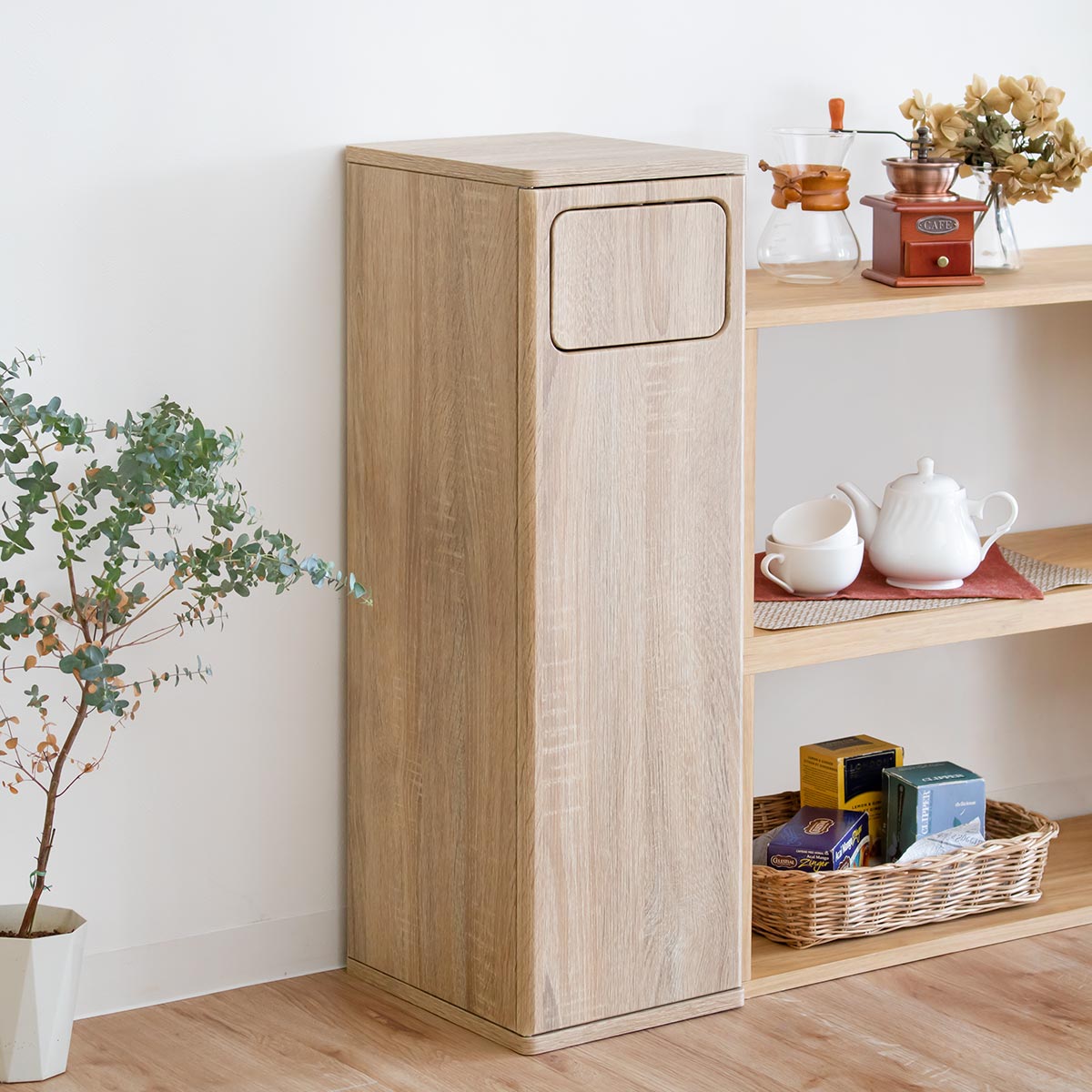 ゴミ箱 45L ウッドプッシュダストボックス Empro ( ごみ箱 45リットル ダストボックス キッチン シンプル プッシュ式 天板 木 スリム 分別 木目調 エンプロー ごみばこ 幅25cm 45L 45l ワンプッシュ おしゃれ ) 【モカ】 モカ