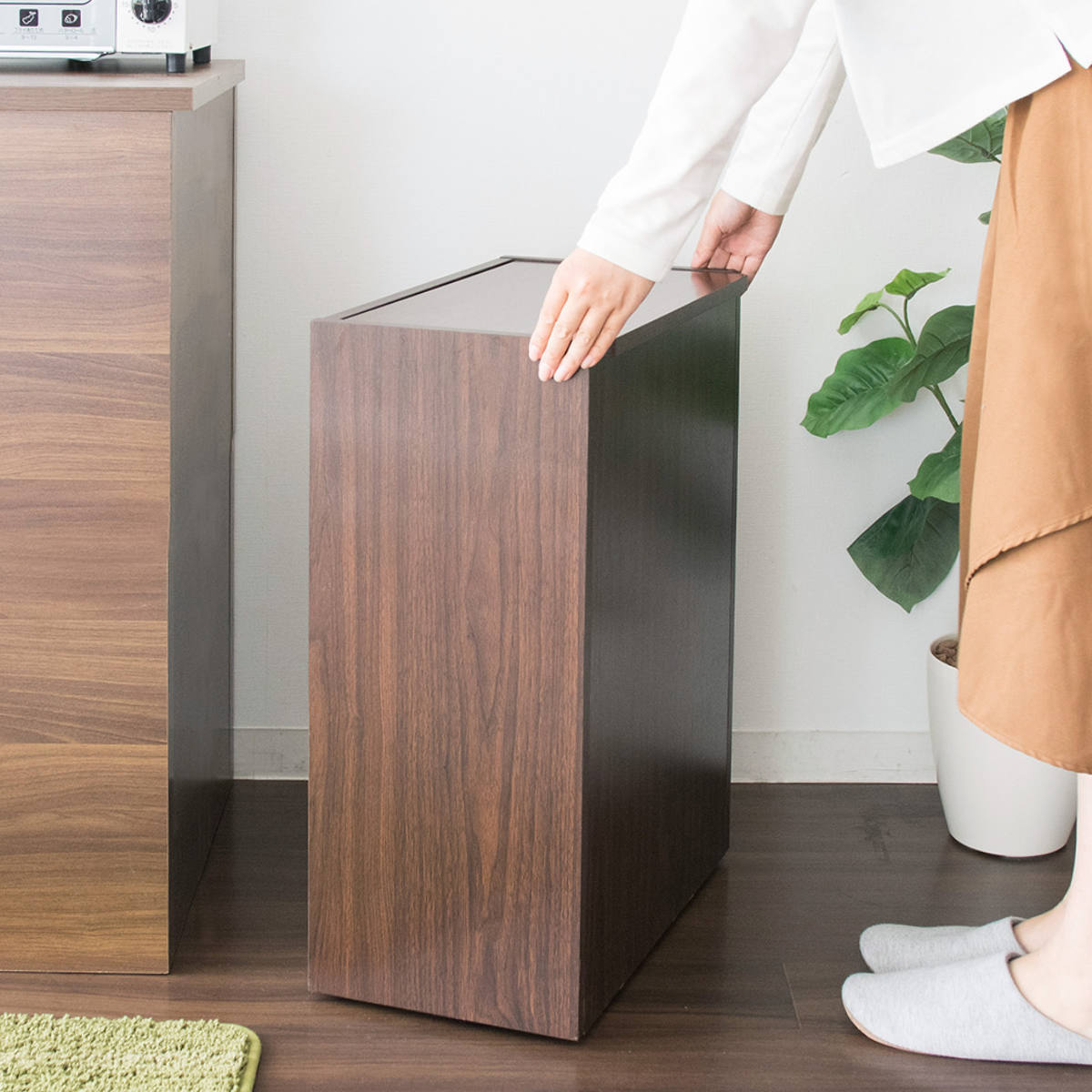 ゴミ箱 45L キッチンペール Chere ( おしゃれ ごみ箱 スリム 45リットル 蓋付き 蓋付きゴミ箱 キャスター キッチン リビング 木製 袋が見えない キッチンゴミ箱 袋 見えない ふた付き フタ付き キャスター付き ) 【グレージュ】 グレージュ