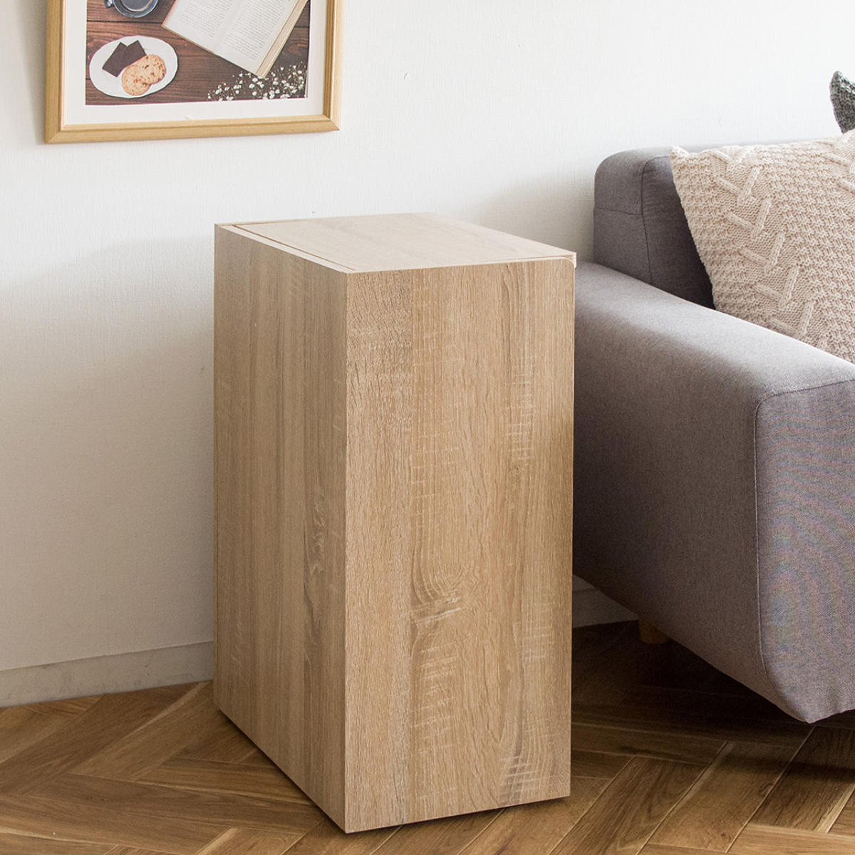 ゴミ箱 45L キッチンペール Chere ( おしゃれ ごみ箱 スリム 45リットル 蓋付き 蓋付きゴミ箱 キャスター キッチン リビング 木製 袋が見えない キッチンゴミ箱 袋 見えない ふた付き フタ付き キャスター付き ) 【グレージュ】 グレージュ