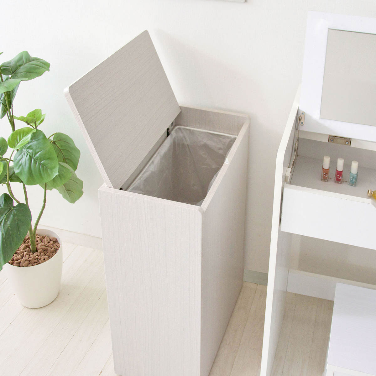 ゴミ箱 45L キッチンペール Chere ( おしゃれ ごみ箱 スリム 45リットル 蓋付き 蓋付きゴミ箱 キャスター キッチン リビング 木製 袋が見えない キッチンゴミ箱 袋 見えない ふた付き フタ付き キャスター付き ) 【グレージュ】 グレージュ