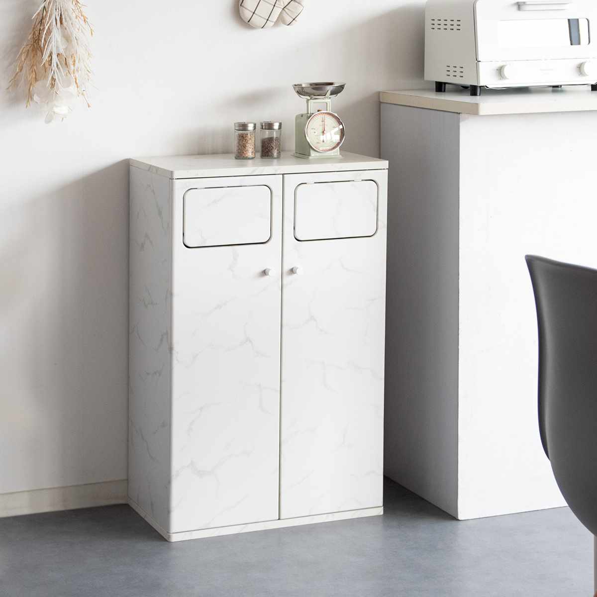 ゴミ箱 90L ダブルプッシュダストボックス Empro ( ごみ箱 エンプロー ダストボックス ごみばこ プッシュ式 45L×2 分別 45l 45L 2個 90L 90リットル 90l 木目 ワンプッシュ おしゃれ シンプル 天板 ) 【大理石×ホワイト】 大理石×ホワイト