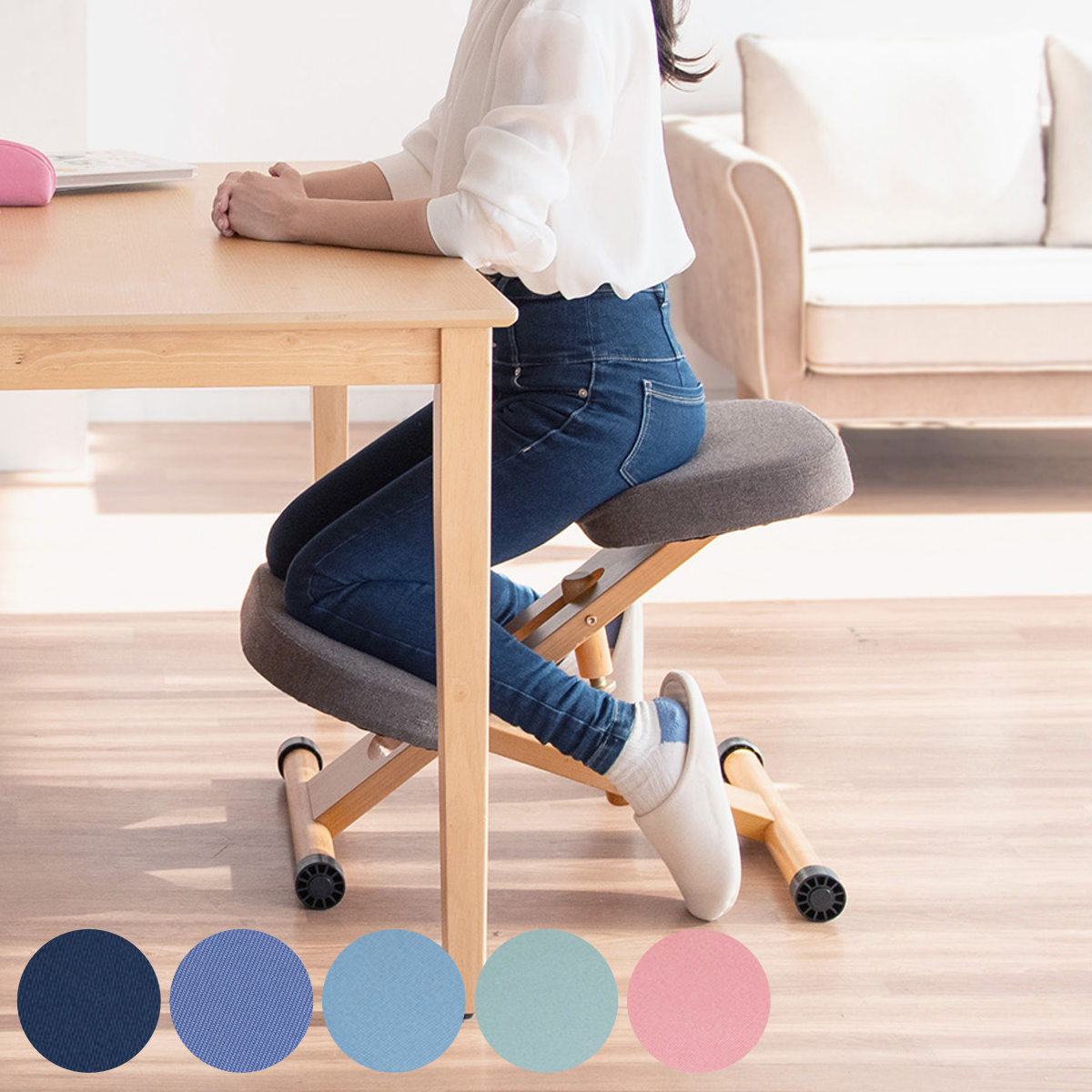 学習チェア 椅子 ナチュラルフレーム 補助クッションなしタイプ プロポーションチェアキッズ ( 学習椅子 子ども キッズ 姿勢 高さ調節 天然木 勉強椅子 集中力 リビング学習 キャスター付き 無段階調節 学習机 イス いす ) 【ライトグリーン】