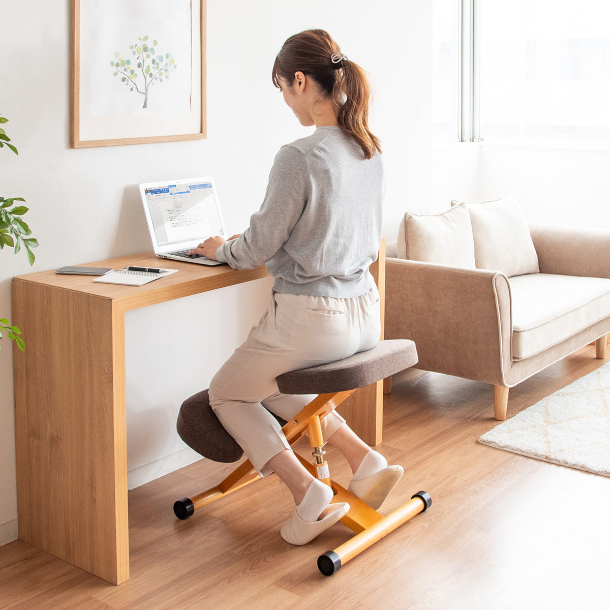 学習チェア 椅子 ナチュラルフレーム 補助クッションなしタイプ プロポーションチェアキッズ ( 学習椅子 子ども キッズ 姿勢 高さ調節 天然木 勉強椅子 集中力 リビング学習 キャスター付き 無段階調節 学習机 イス いす ) 【ライトブルー】 ライトブルー