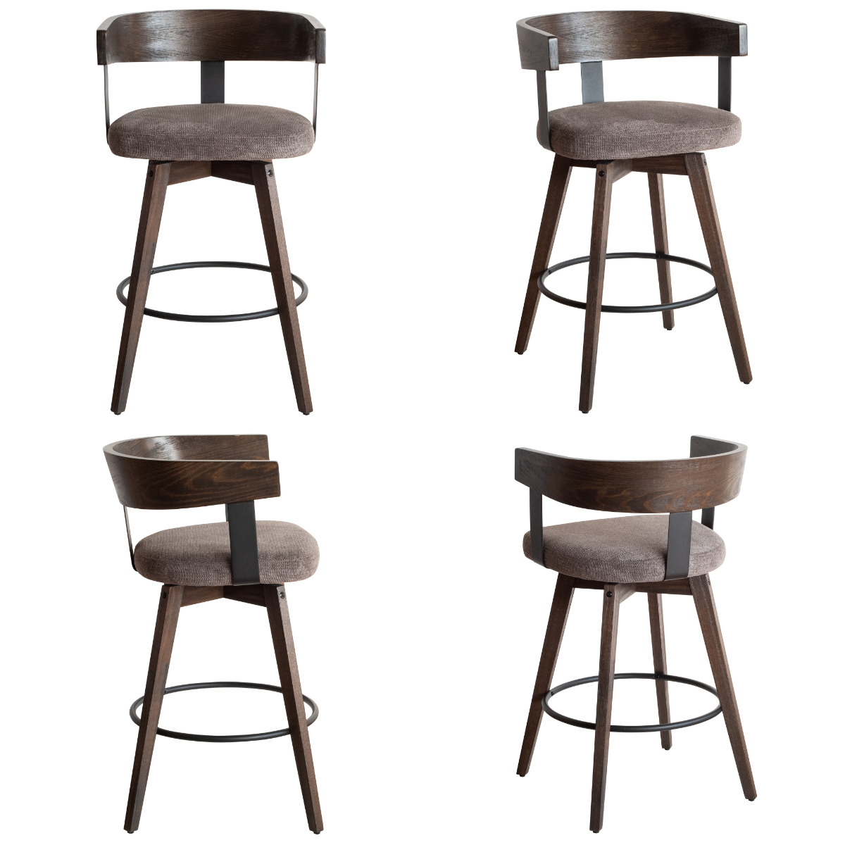 カウンターチェア 回転式 座面高67cm バーチェア Satio ( 背もたれ付き チェア 木製 天然木 回転 フットレスト ハイチェア バースツール イス 椅子 足置き 広めの座面 いす スツール チェアー おしゃれ ハイタイプ キッチン ) 【ダークブラウン×ダークグレー】 ダークブラウン×ダークグレー