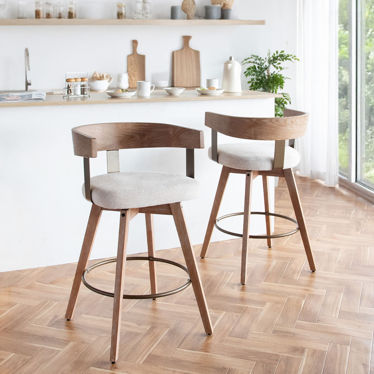 カウンターチェア 回転式 座面高67cm バーチェア Satio ( 背もたれ付き チェア 木製 天然木 回転 フットレスト ハイチェア バースツール イス 椅子 足置き 広めの座面 いす スツール チェアー おしゃれ ハイタイプ キッチン ) 【ダークブラウン×ダークグレー】 ダークブラウン×ダークグレー